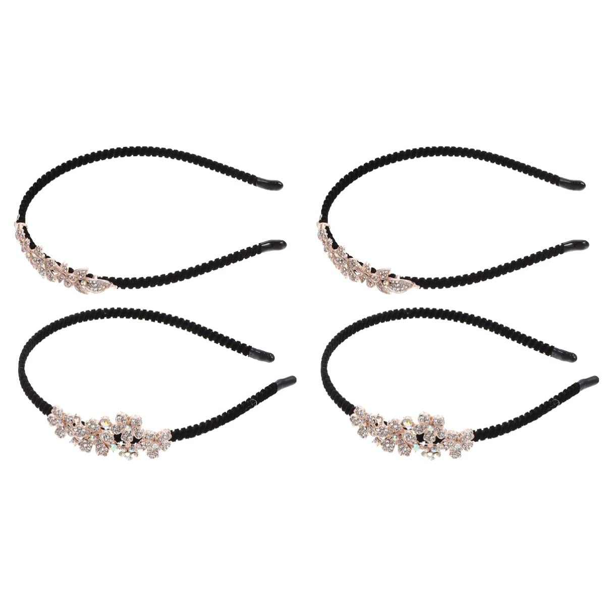 Beaupretty 4 Pack Rhinestone Flower Headbands for Women - Crystal Bridal Hair Accessories with Teeth Comb, Beaded Alloy Hair Bands for Wedding, Prom, Party & Makeup (Elegant Banquet & Special Occasion Wear)