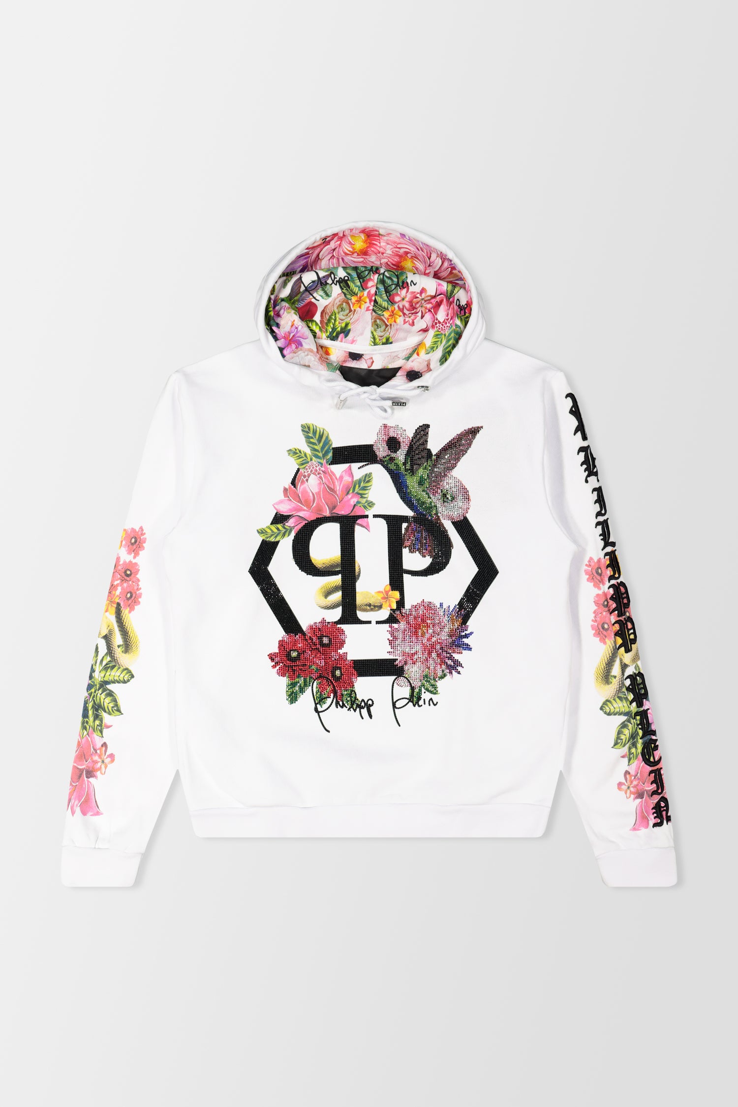 Philipp Plein White Flowers Hoodie for Women - Stylish Pullover Sweatshirt with Floral Print | Perfect for Casual Wear, Street Fashion & Everyday Outfits