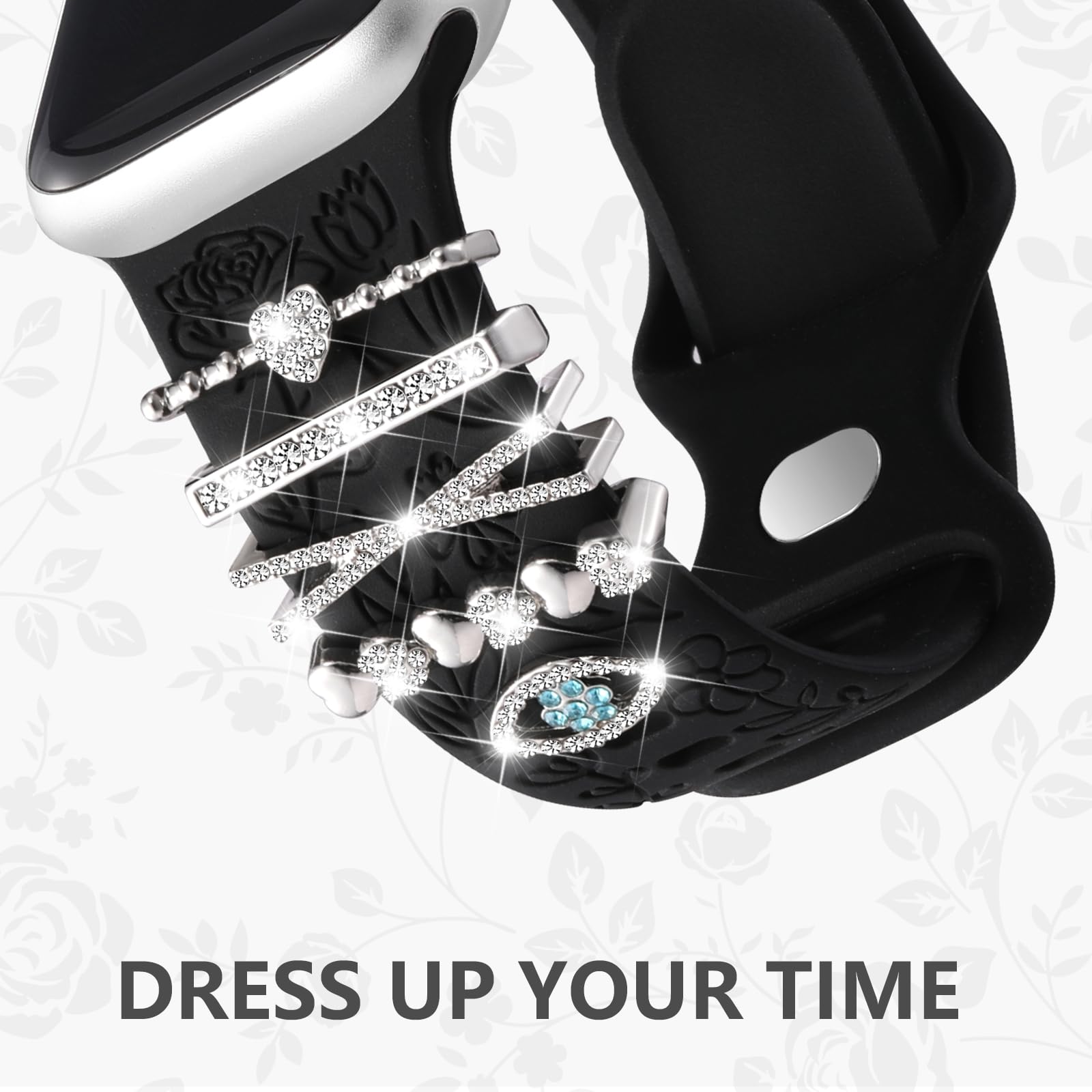 DaQin Floral Engraved Silicone Band Compatible with Apple Watch 38mm/40mm/41mm/42mm/44mm/45mm - Stylish Replacement Strap for Women's iWatch Series SE/1/2/3/4/5/6/7/8/9 - Perfect for Workouts, Office & Everyday Fashion Accessory