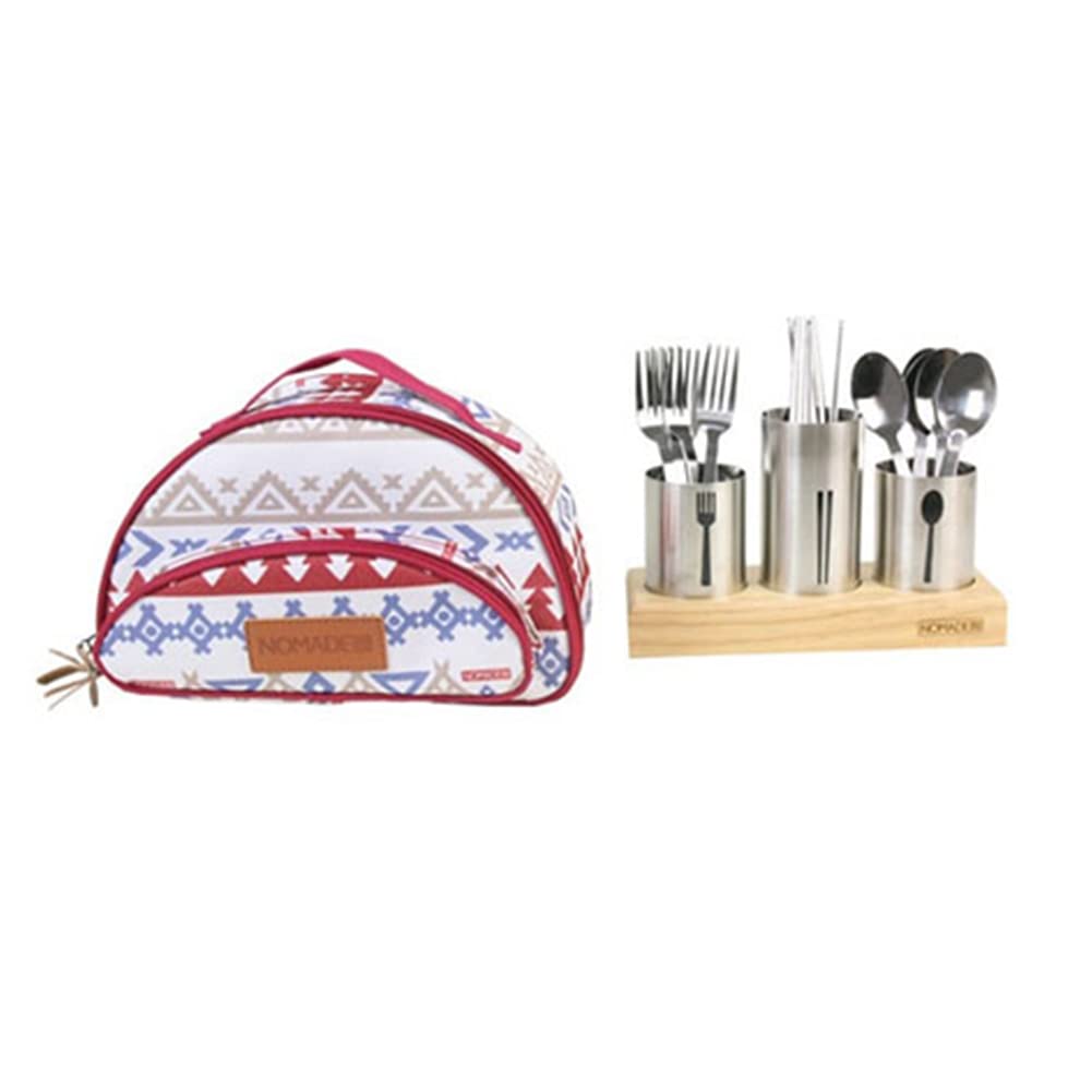 Indio 17-Piece Camping Cutlery Set with Organizer - Stainless Steel Utensils for Outdoor Picnics, Hiking & Travel (Red) | Compact Mess Kit for Backpacking, RV Trips & BBQs
