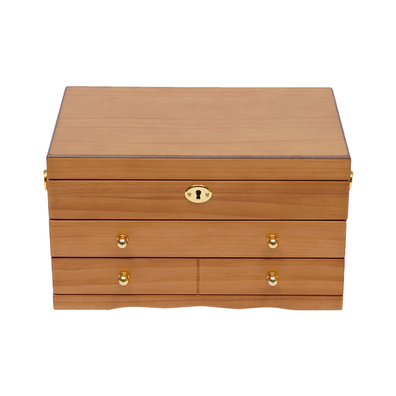 3 Layer Wooden Jewelry Storage Box with 3 Drawers - Organizer for Earrings, Necklaces, Bracelets, Rings & Pendants - Portable Travel Jewelry Case for Women - Perfect for Home, Office & Vacation Use