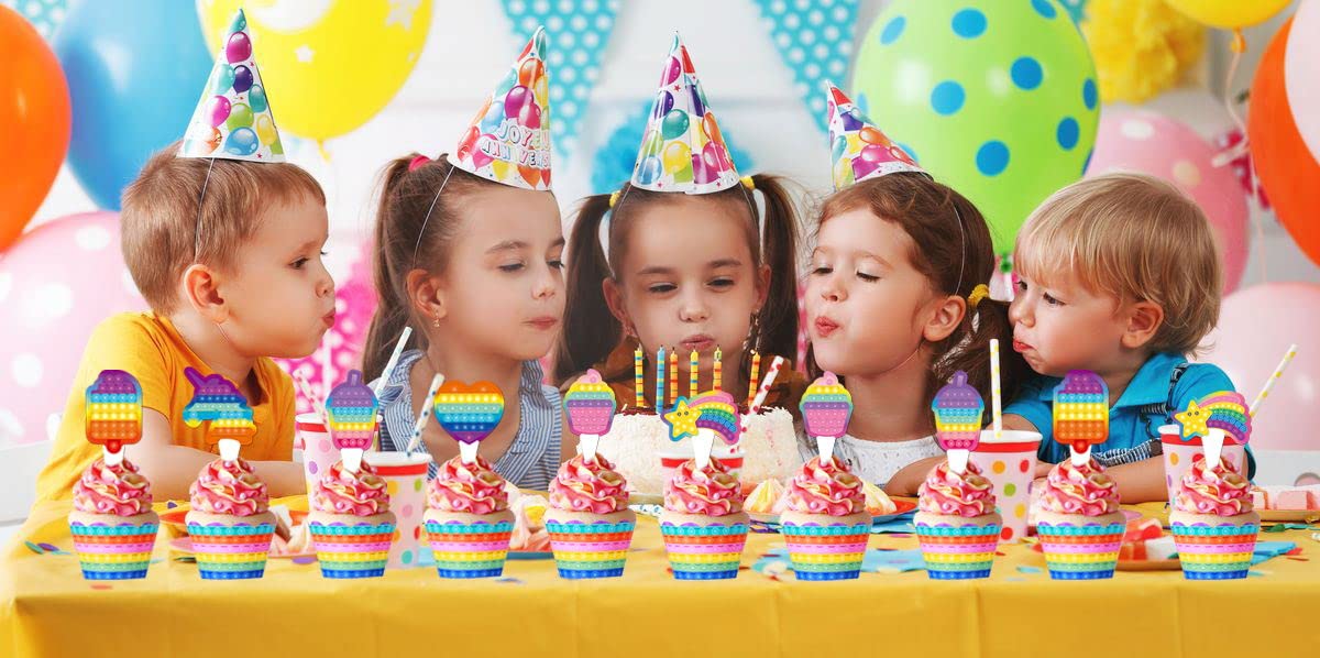 Popping It Push Bubble Cupcake Toppers & Wrappers - 24-Pack Party Supplies for Birthday Celebrations, Baby Showers & Stress Relief Fun