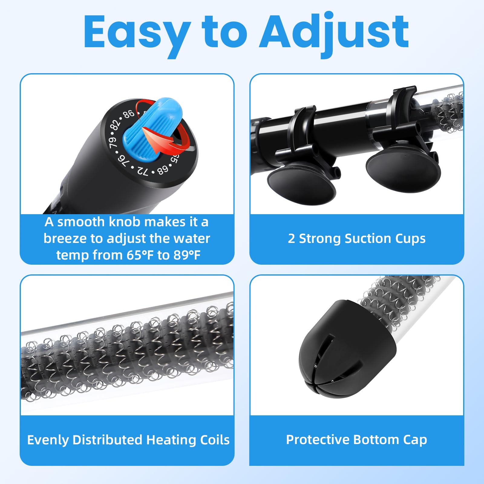 AQUANEAT 100W Submersible Aquarium Heater with Adjustable Thermostat & Thermometer - Perfect for Freshwater & Saltwater Fish Tanks, Tropical Fish, and Aquatic Pets