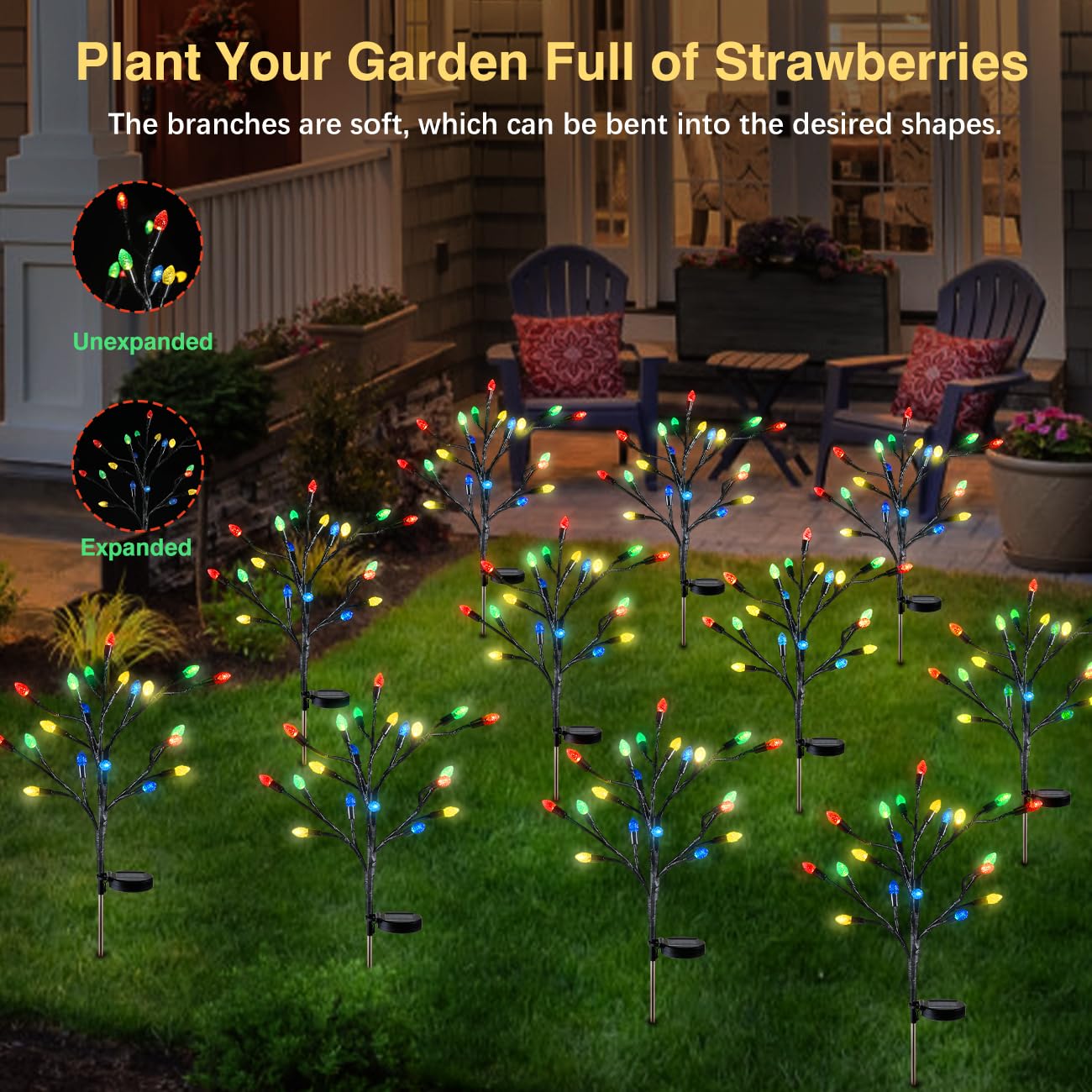20 LED Solar Strawberry Lights - Waterproof Outdoor Garden Lights for Yard, Patio, Porch, Backyard | Christmas Decor & Party Decoration | Perfect for Weddings, Festivals, and Nighttime Ambiance