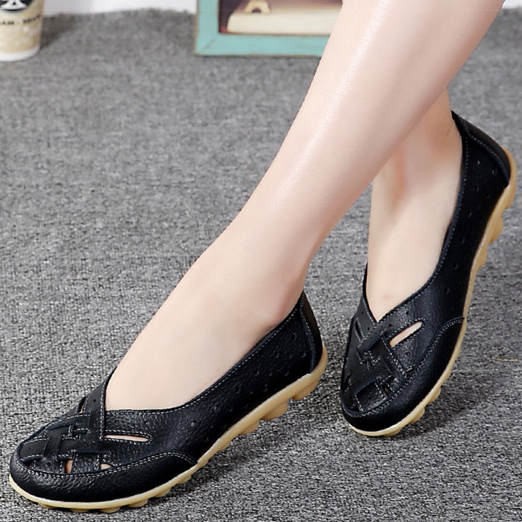 Breathable Leather Flat Shoes for Women - Comfortable & Stylish Loafers for Casual Wear, Office & Walking