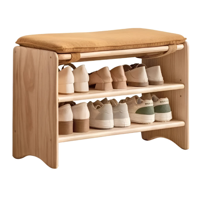 Solid Pine Wood Shoe Bench - 3-Tier Rustic Entryway Shoe Rack with Storage Shelf | Perfect for Mudroom, Hallway & Closet Organization (Natural Wood Finish)