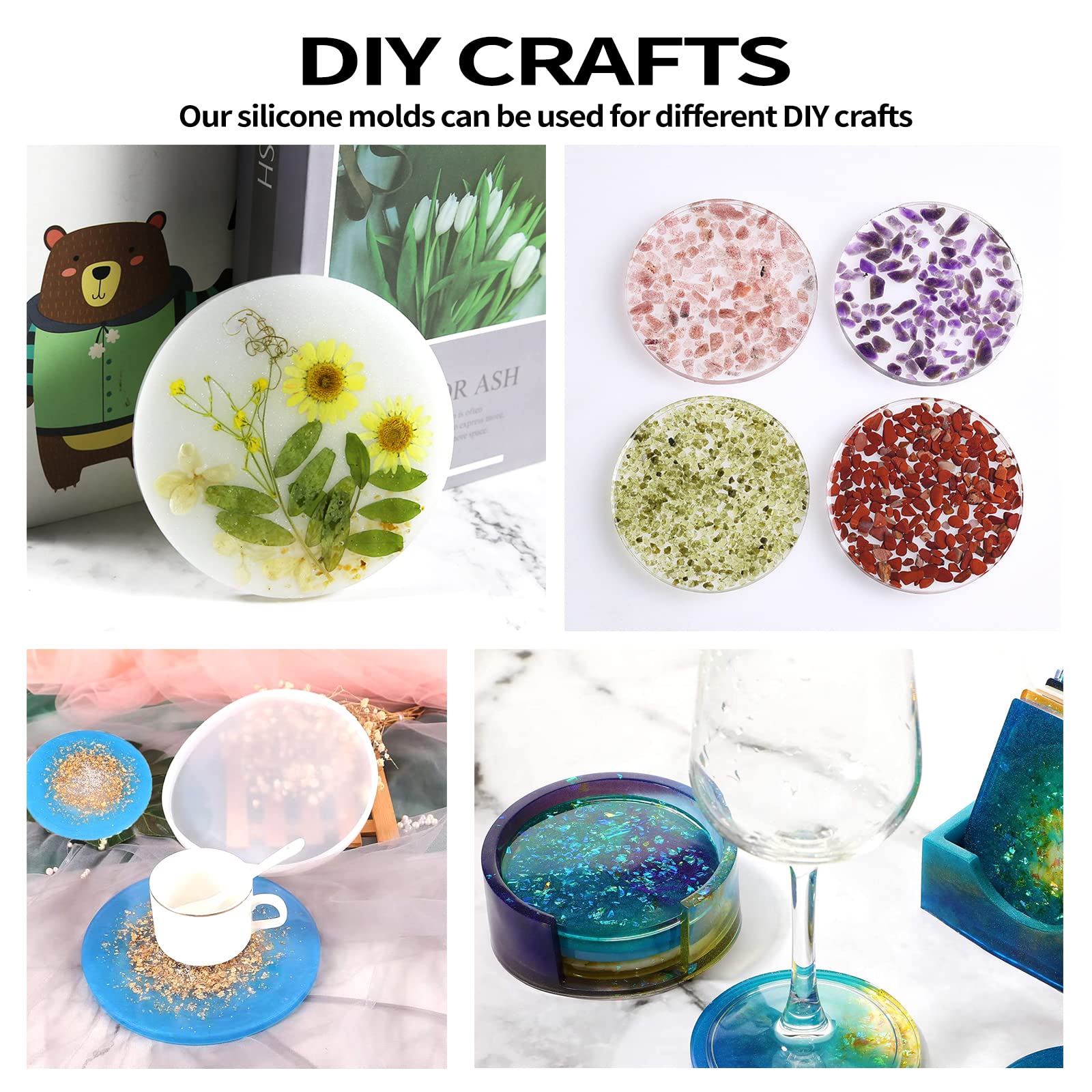 5PCS Round Silicone Resin Coaster Molds for DIY Epoxy Resin Casting - Perfect for Home Decor, Craft Projects & Unique Gift Making - Ideal for Coffee Tables, Kitchen Countertops & Party Decorations