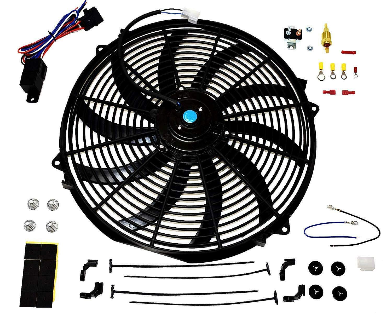 16 Inch 12V Electric Radiator Cooling Fan 3000CFM with Relay & Thermostat Kit - High Performance Cooling for Cars, Trucks, and SUVs - Perfect for Engine Overheating Prevention and Summer Driving