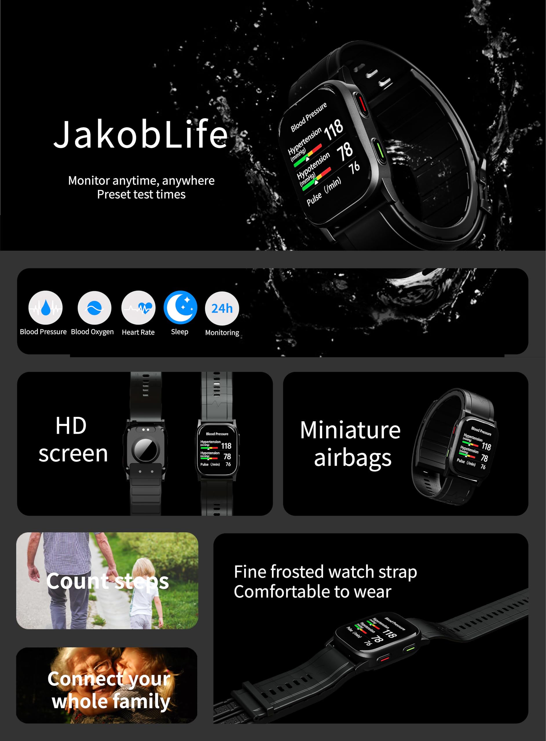 Smart Watch with Blood Pressure, Heart Rate & Blood Oxygen Monitor - Fitness Tracker with Sleep & Step Tracking, Bluetooth Compatible with iOS & Android - Perfect for Workouts, Running & Daily Health Monitoring