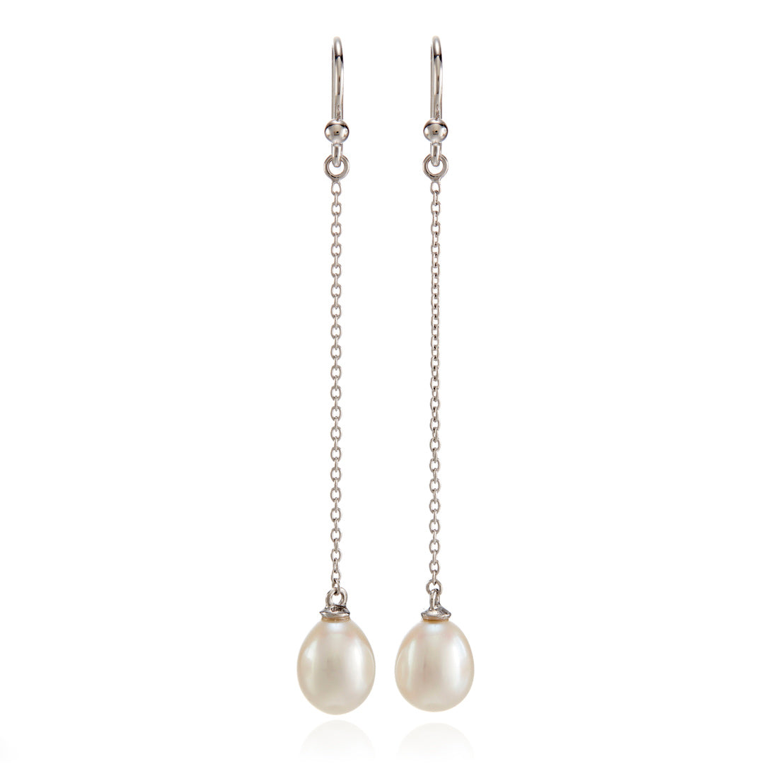 Elegant Silver Chain & Pearl Drop Earrings for Women - Perfect for Weddings, Parties & Special Occasions