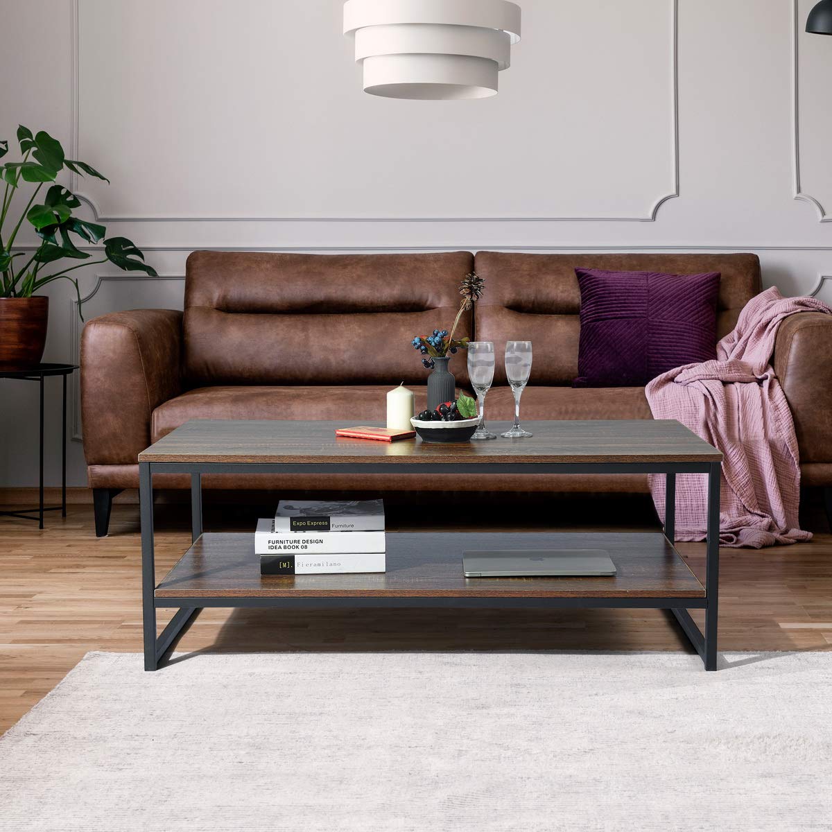 Modern 4-Leg Coffee Table with Storage Shelf - Stylish Living Room Furniture for Small Spaces, Home Decor & Organization