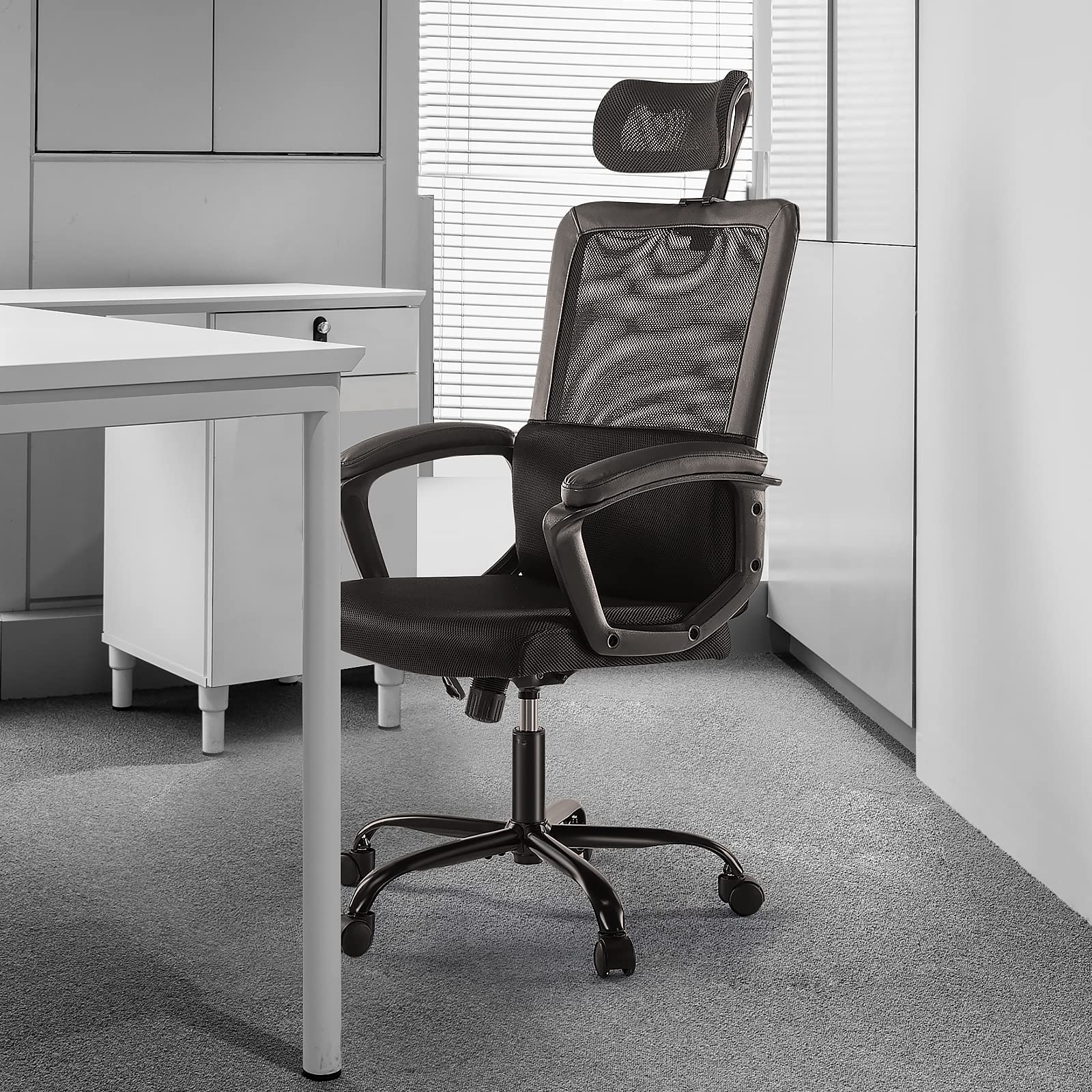 Ergonomic Office Chair - High Back Breathable Mesh Desk Chair with Adjustable Headrest & Lumbar Support | Rolling Swivel Computer Task Chair for Home Office | 3D Adjustable Armrests | Perfect for Long Work Hours, Gaming & Remote Work