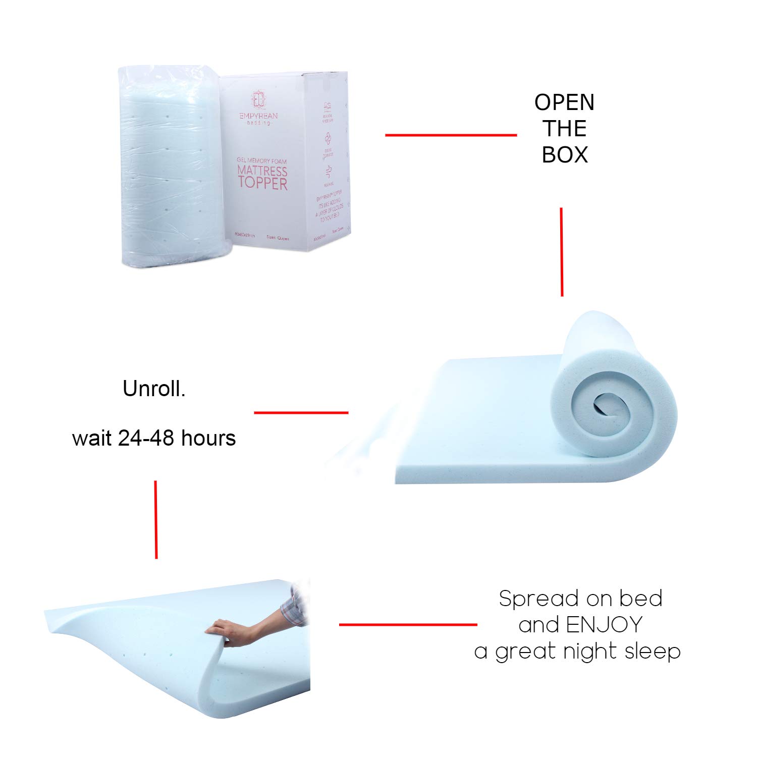 Empyrean 3 Inch Gel-Infused Cooling Memory Foam Mattress Topper - California King Size | Pressure Relief & Temperature Regulation for Better Sleep | Perfect for Hot Sleepers & Back Pain Relief