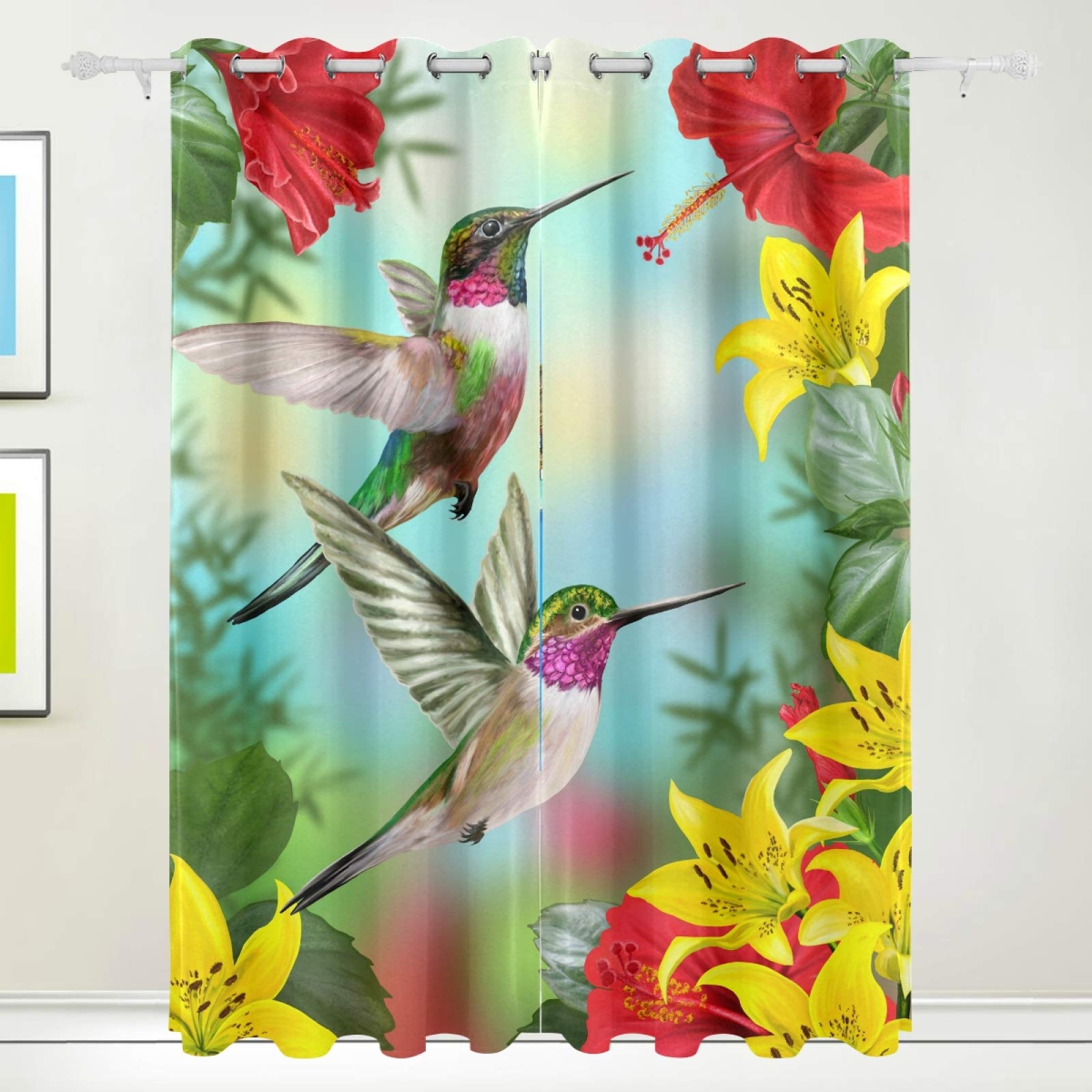 Hummingbird Blackout Curtains 84 Inches Long - Thermal Insulated Light Filtering Window Drapes with Floral Pattern (Set of 2 Panels) for Bedroom, Living Room & Nursery - Noise Reducing & Energy Saving