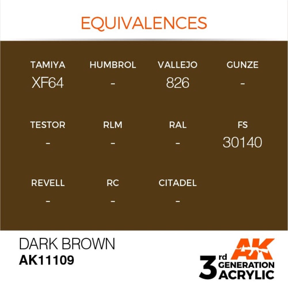 AK Interactive AK11109 Dark Brown Acrylic Paint - 17ml Bottle (3rd Gen) for Miniature Models, Military Dioramas & Scale Model Painting