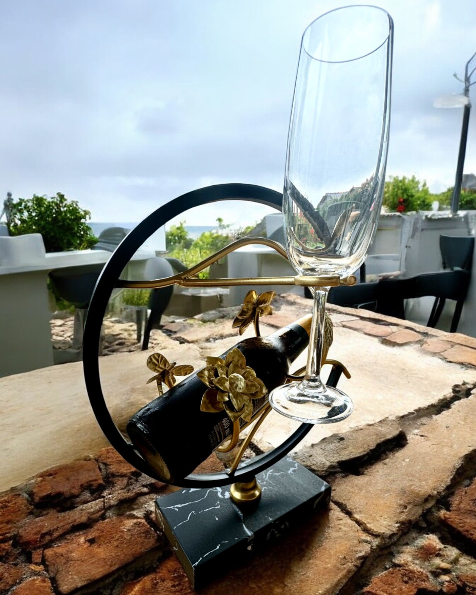 Elegant Wine Bottle and Glass Holder - 33cm Height, Custom Engraving for Gifts - Perfect for Weddings, Parties & Home Decor