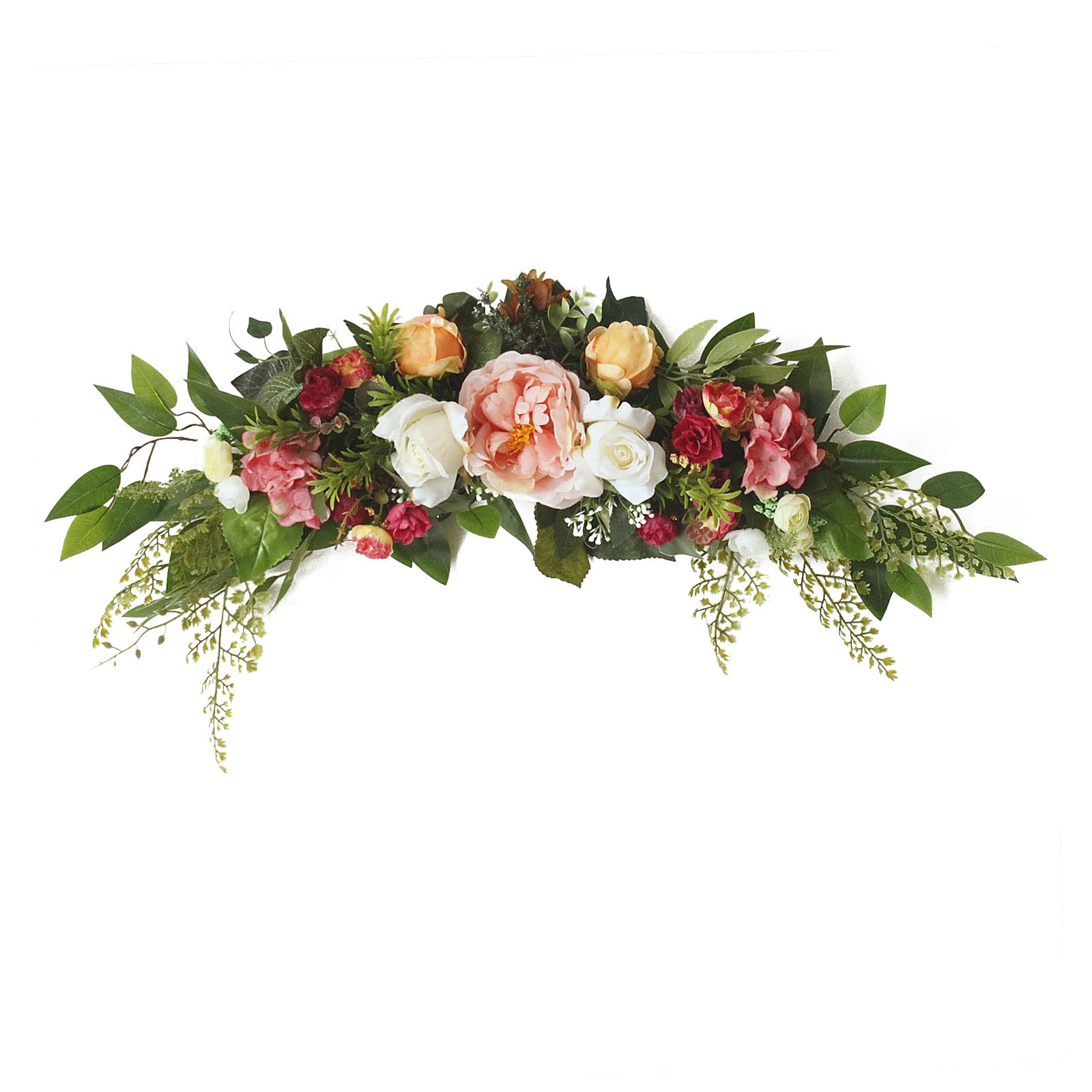 30 Inch Artificial Rose Flower Swag - Colorful Decorative Garland with Green Leaves, Rose Hydrangeas & Eucalyptus for Home Decor, Garden, Wedding Arch, Party Backdrop (Perfect for Doorways, Mantels & Event Decorations)