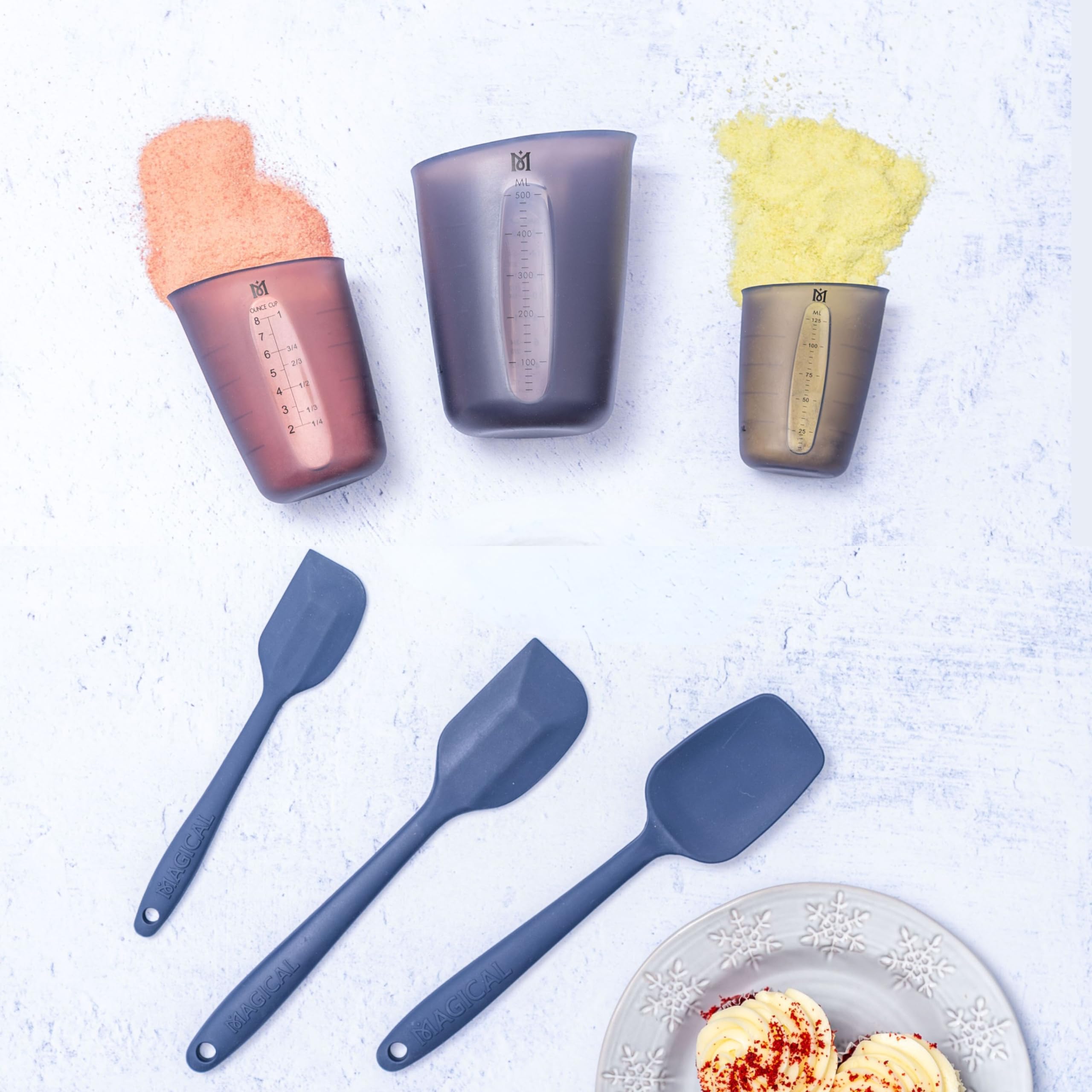 Magical Butter Measuring Cups Set - 3-Piece Silicone Measuring Cups with Accurate Markings, Dishwasher Safe - Perfect for Baking Cookies, Chocolate, Gummy Mixtures & Pouring into Molds - Ideal for Home Bakers & Candy Makers