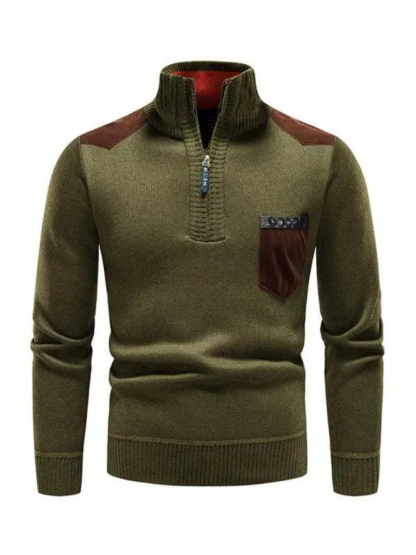 Men's Stand-Up Collar Patchwork Zipper Turtleneck Sweater - Winter Fashion for Casual & Business Wear