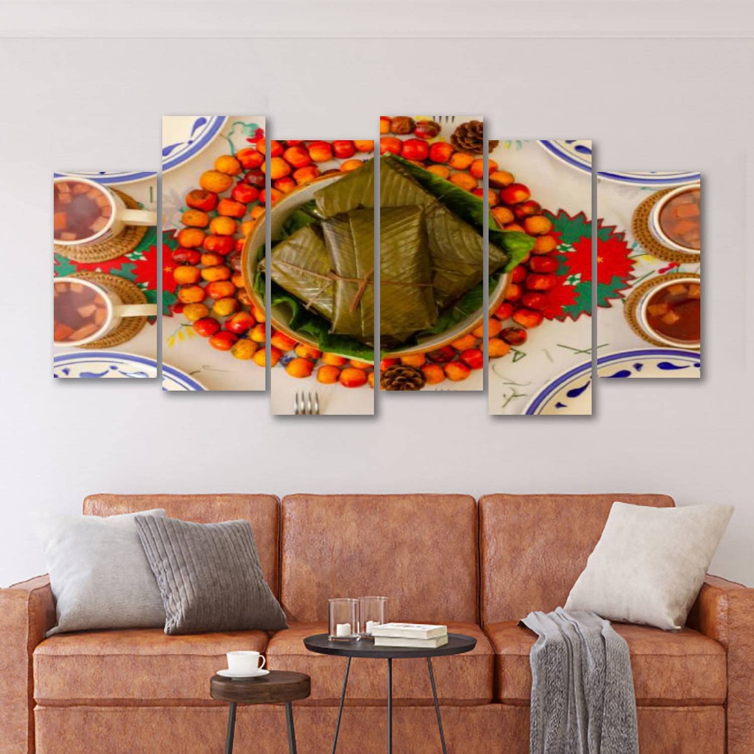 Extra Large Canvas Wall Art - Modern Guatemalan Tamales Painting, Framed 6-Panel Poster for Living Room & Home Decor | Ready to Hang | Perfect for Dining Room, Bedroom & Office Wall Decor