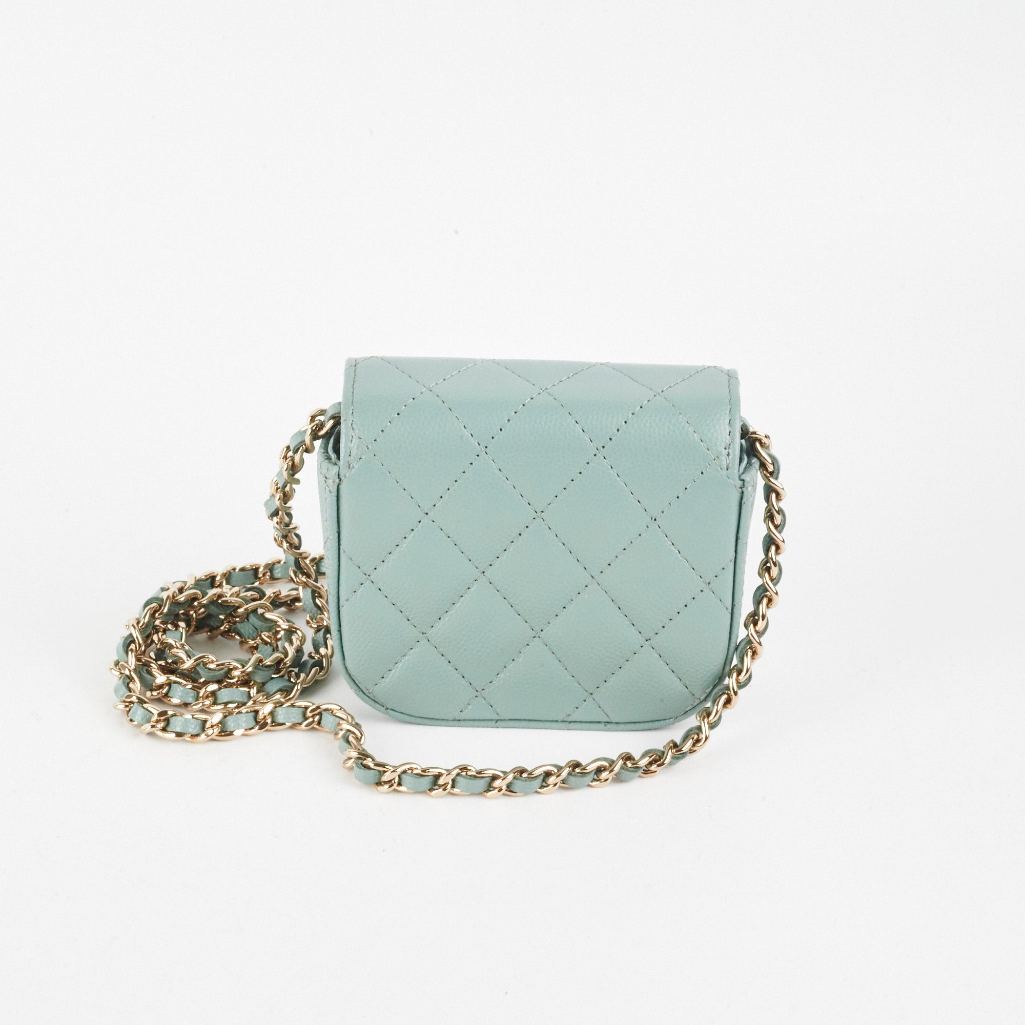 Chanel Micro Bag With Chain Greyish Green LGHW Caviar Leather Crossbody Bag for Women - Perfect for Evening Parties, Date Nights & Special Occasions