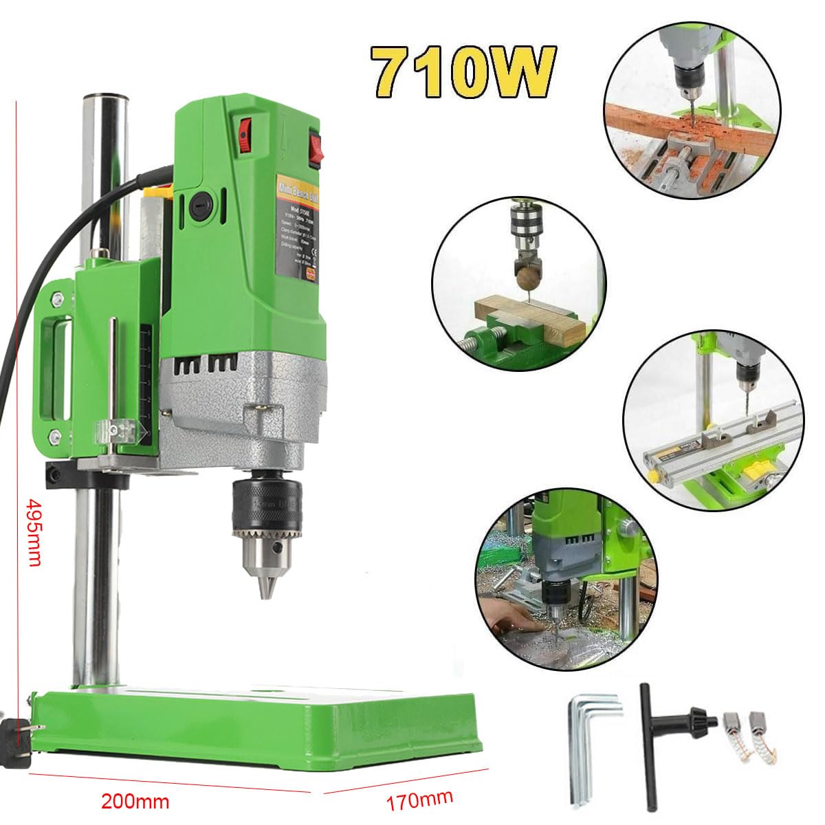 710W Mini Electric Bench Drill Stand with 1-13mm Chuck - Portable Drilling Machine for Woodworking, Metalworking & DIY Projects - Perfect for Home Workshops, Garage Repairs & Crafting