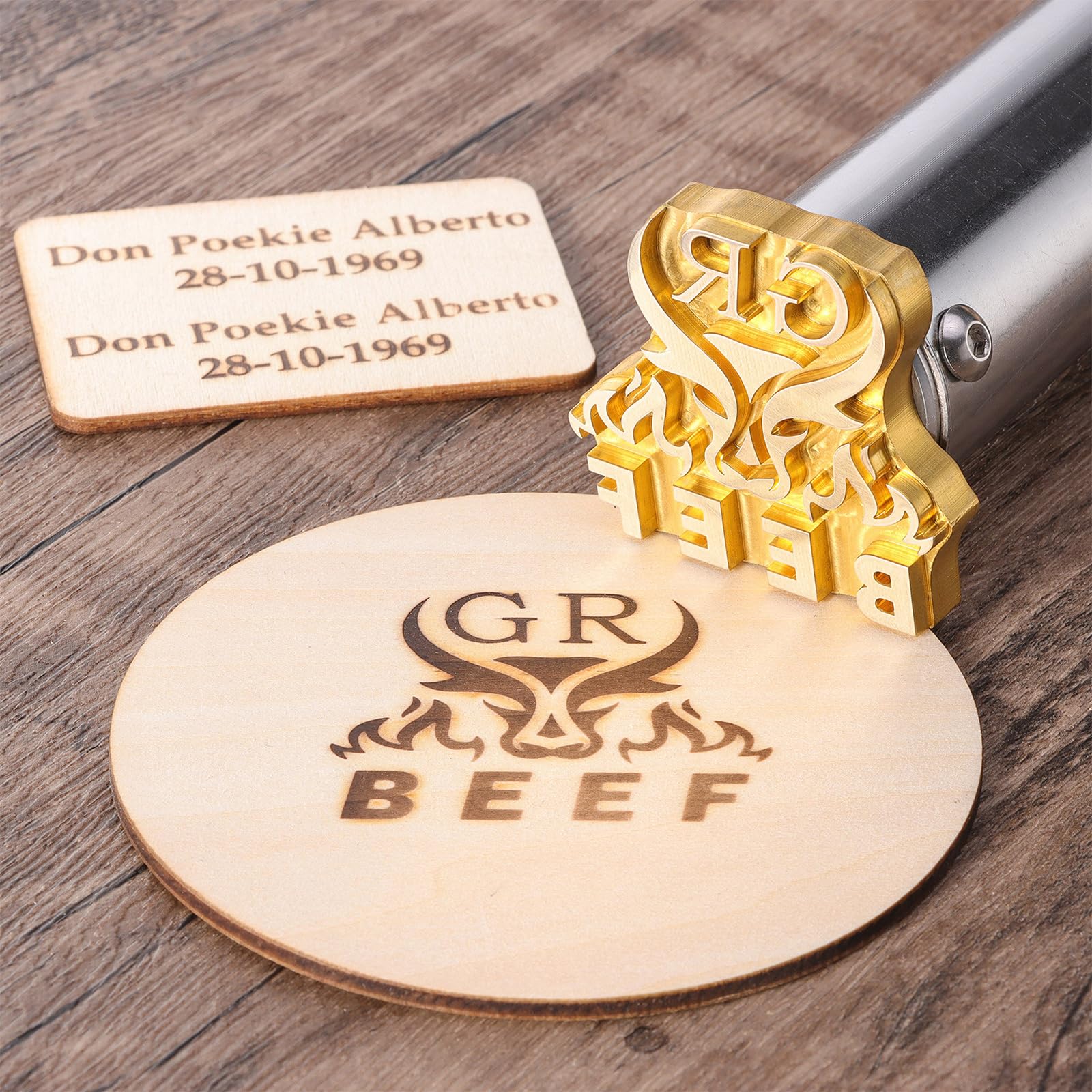 KAINSY 300W Custom Electric Wood Branding Iron - Personalized Logo Stamp for Wood, Leather & Food - Durable Wood Burning Tool with Handle - Perfect for Handcrafts, DIY Projects & Wedding Gifts (1.5 inch) - Great for Woodworking, Leather Crafting & Personalized Food Branding