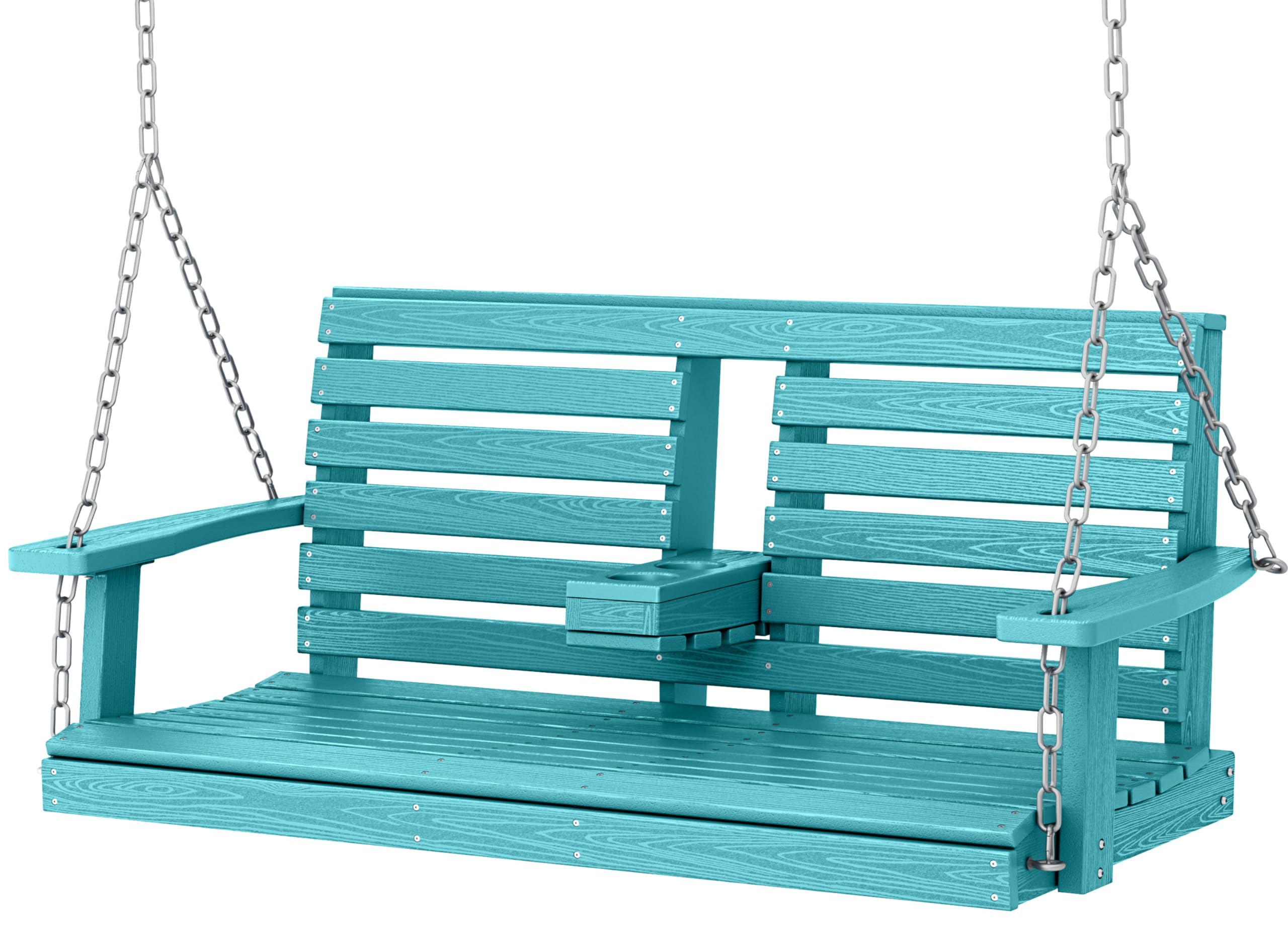 KINGYES 2-Person Outdoor Hanging Porch Swing Chair with Cup Holders - 660LBS Weight Capacity, Waterproof Patio Swing Bench for Garden, Backyard & Courtyard - Perfect for Relaxing, Reading & Enjoying Nature (Aruba Blue)