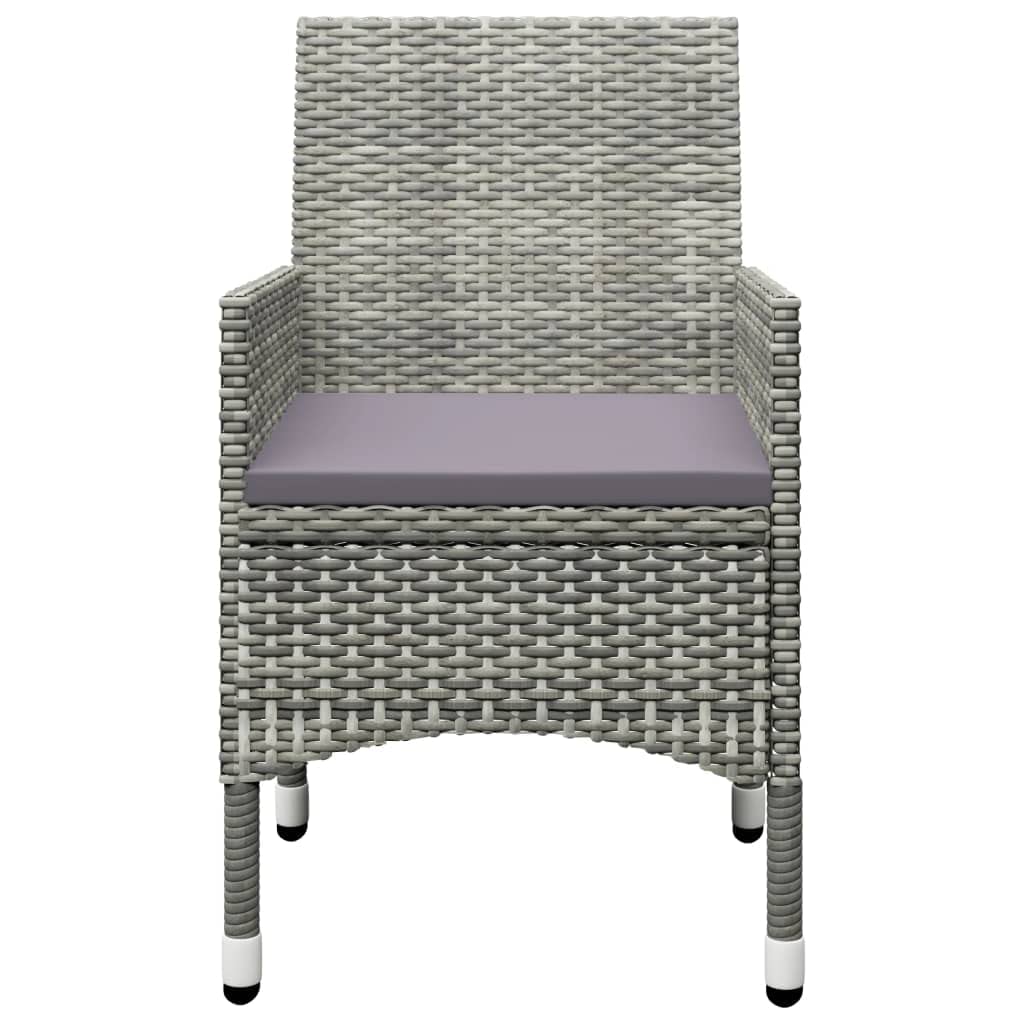 vidaXL 3-Piece Patio Bistro Set - Outdoor Bistro Table with 2 Chairs, Modern Poly Rattan & Tempered Glass Furniture for Porch, Deck, Garden or Balcony - Gray Contemporary Dining Set for Coffee, Breakfast and Relaxing Outdoors