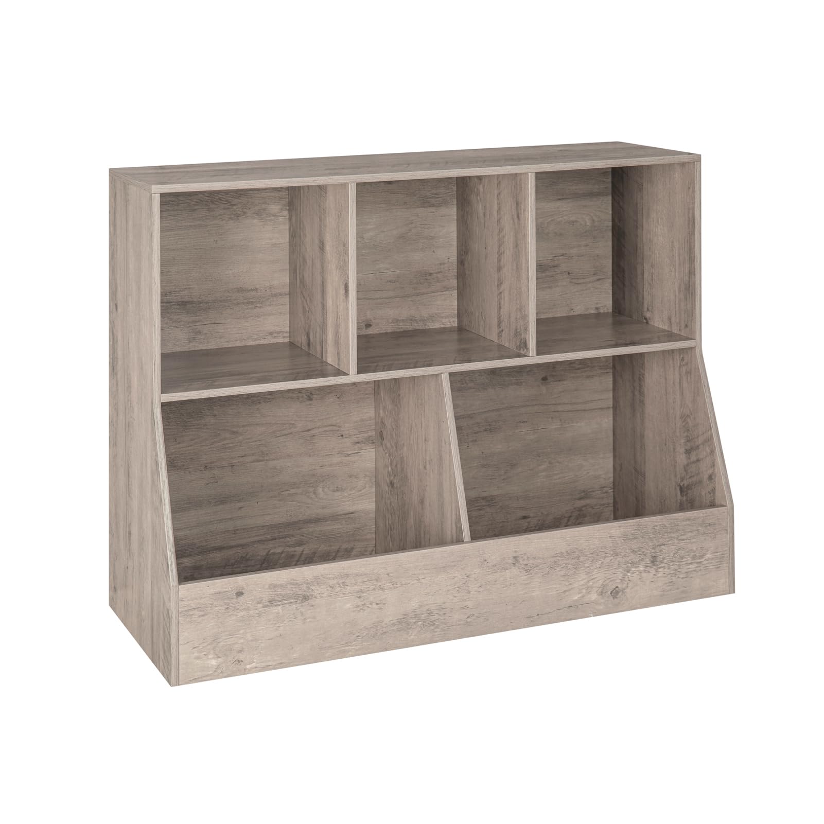 DINZI LVJ Kids Wooden Toy Storage Organizer & Bookshelf - 5 Cubby Bookcase for Playroom, Bedroom, Nursery - 39.4