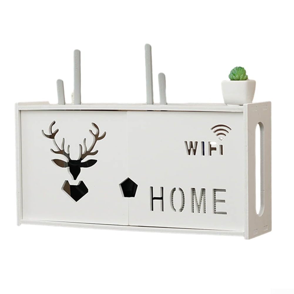 Wall Mounted Storage Box & Router Organizer Shelf - Cable Management Solution for Power Cords & Sockets - Perfect for Home Office & Living Room Organization (White) - Keep Your Space Neat & Tidy