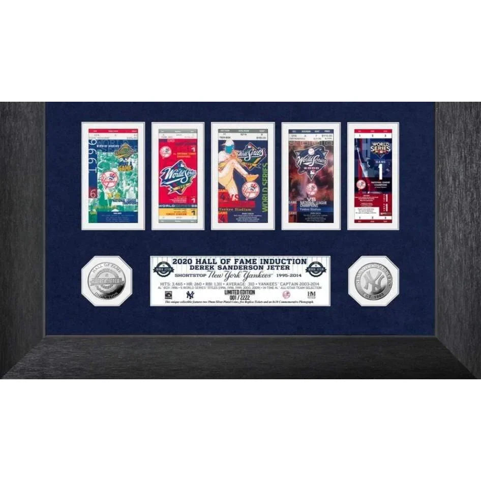 Derek Jeter 2020 Hall of Fame Induction Commemorative Framed Collage with World Series Ticket - New York Yankees Memorabilia for Sports Fans & Man Cave Decor