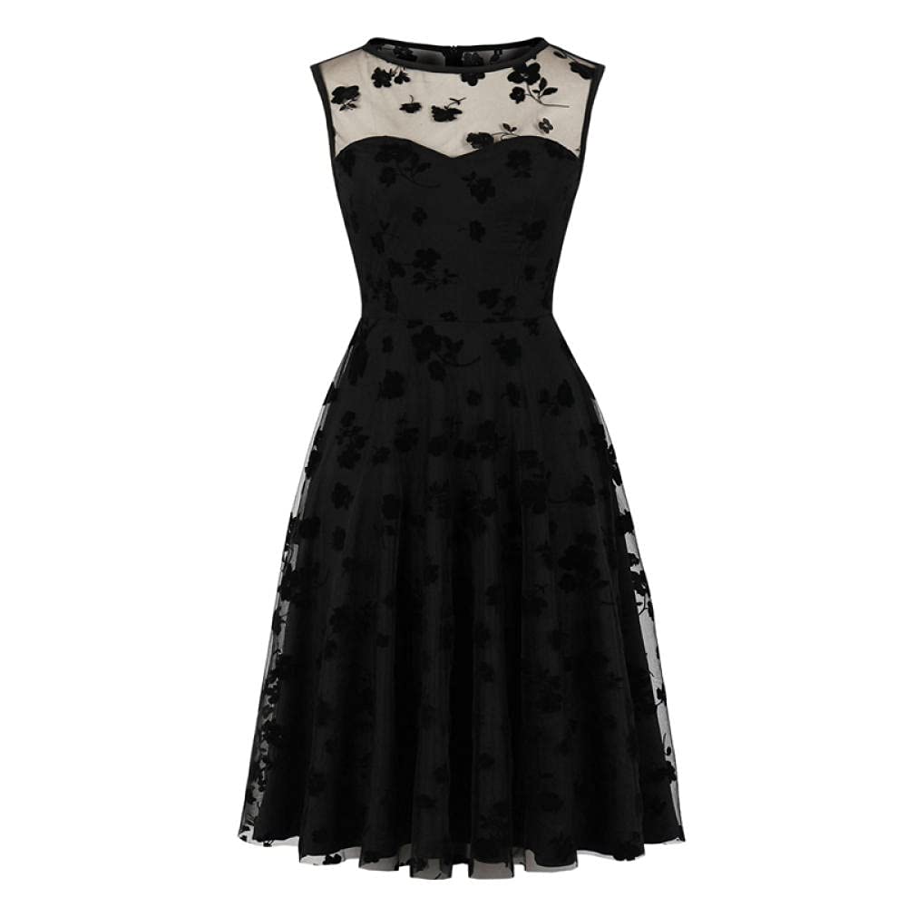 YLDCN Women's Floral Embroidered Mesh Overlay A-Line Skirt Dress - Elegant Sleeveless Summer Skirt for Casual Outings, Parties & Beach Vacations