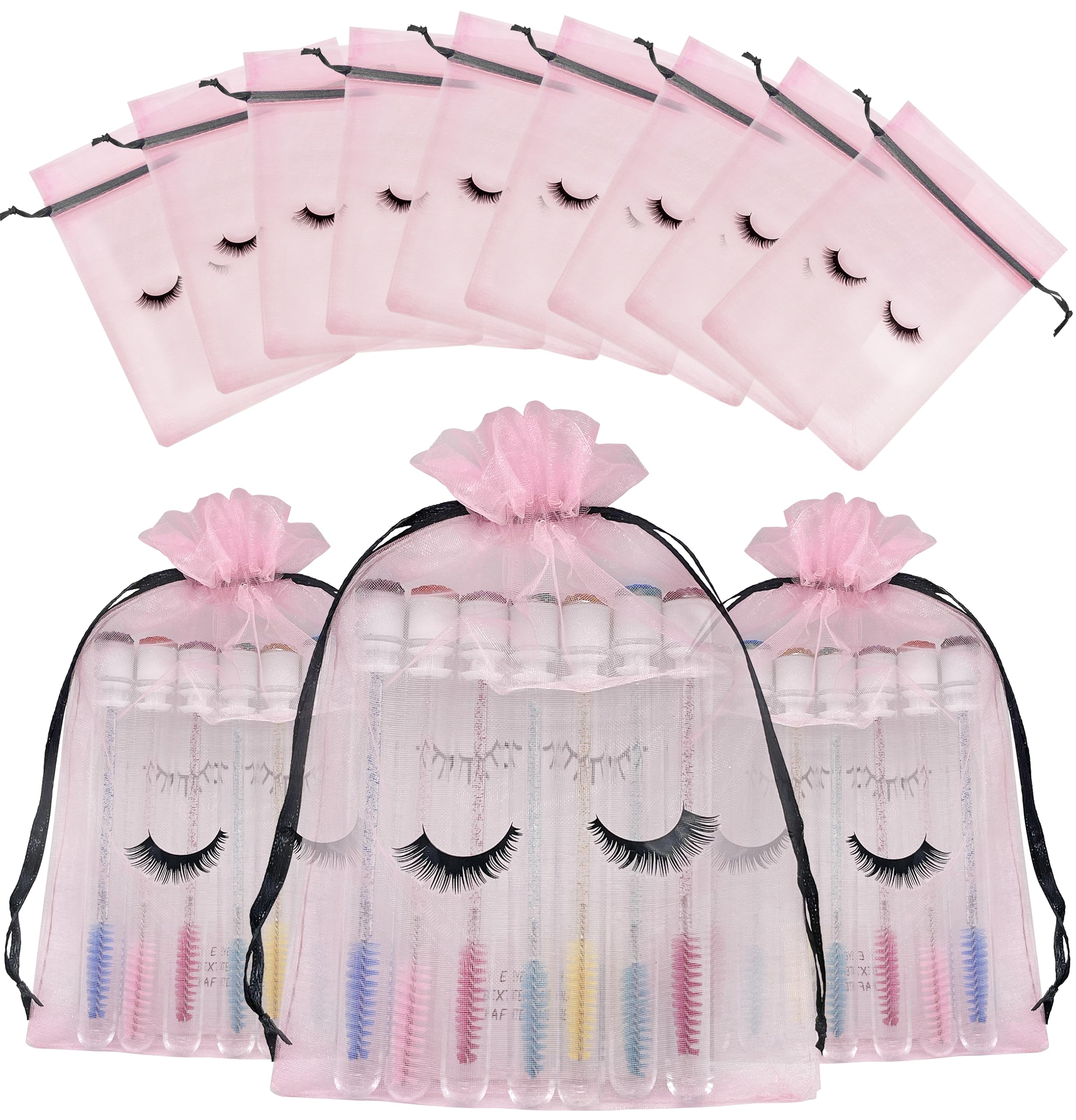 100 Pack Pink Mesh Drawstring Eyelash Aftercare Bags - Lash Print Cosmetic Storage Organizer for Women & Girls | Perfect for Lash Artists, Salon Professionals & Makeup Lovers
