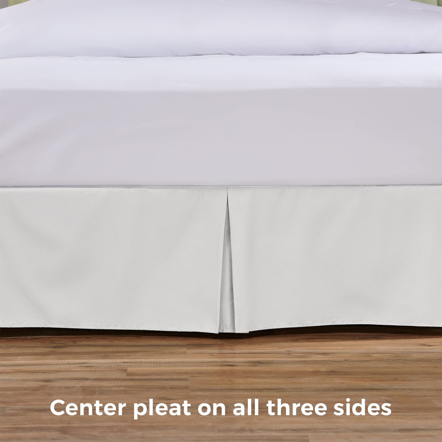 Premium White Queen Size Bed Skirt - 18 Inch Drop Split Corner Design with Tailored Pleats | Poly-Cotton Blend Fitted Bed Skirt for Luxury Bedrooms, Guest Rooms & Airbnb Styling