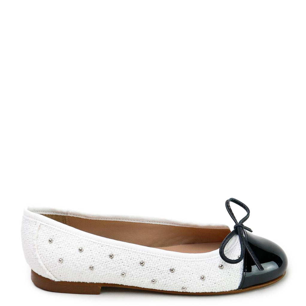 Elegant White and Black Bow Flats for Women - Comfortable Casual Shoes for Office, Party, and Daily Wear