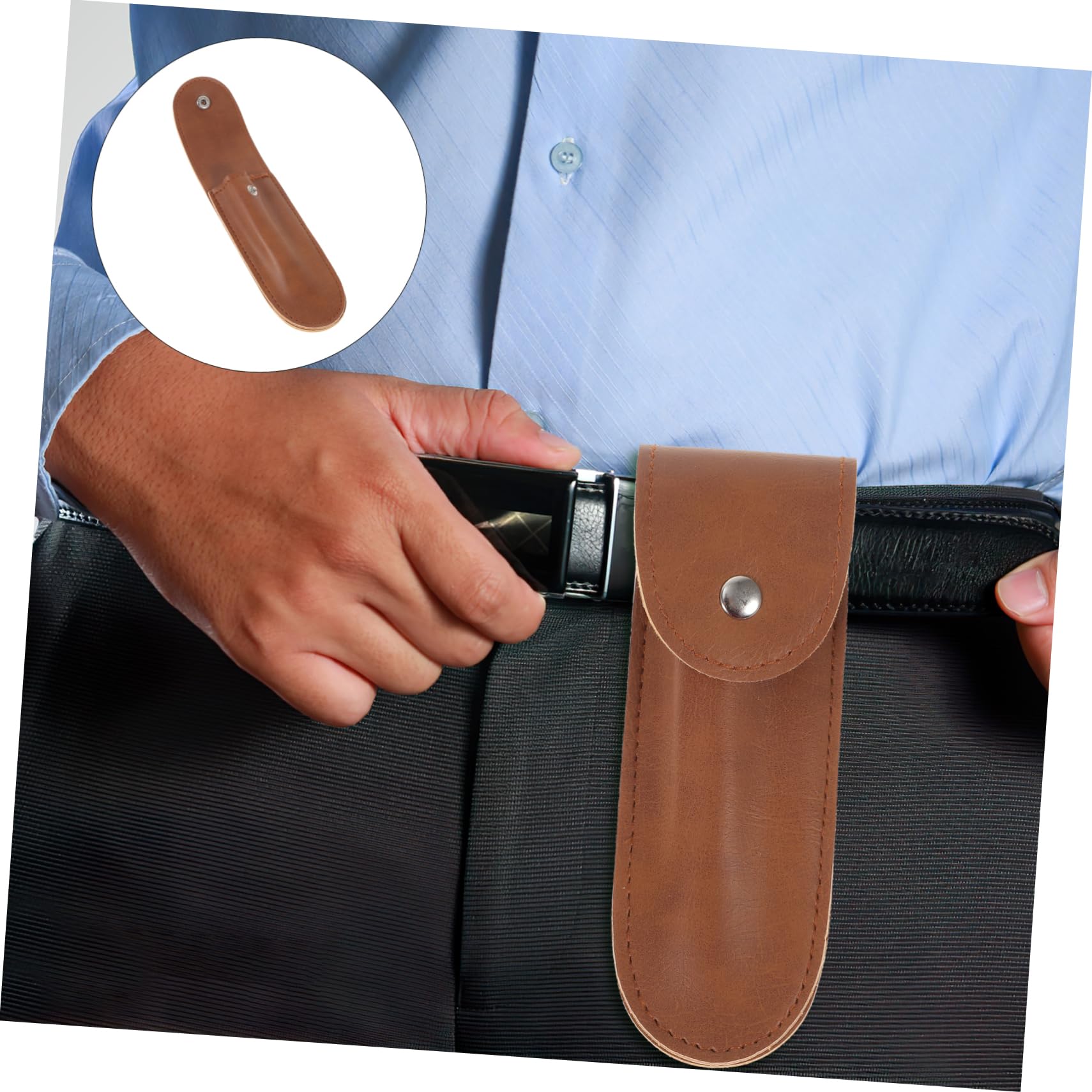 Premium Travel Razor Case - PU Leather Protective Cover for Men's Razors, Scissors & Tooth Gems | Compact Organizer for Shaving Kit, Double Razor Holder & Candy Foil Wrappers (Brown) | Ideal for Business Trips, Gym Bags & Vacation Essentials