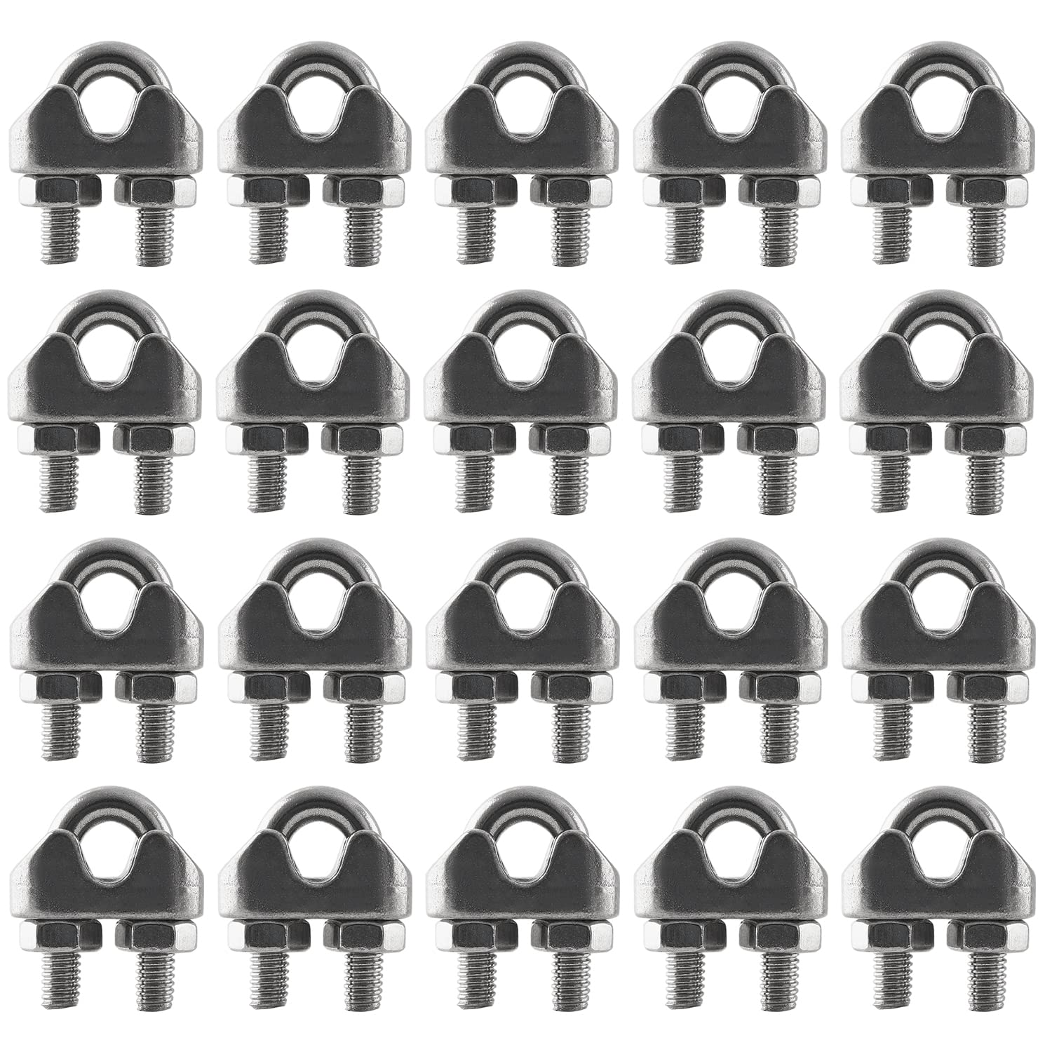 HSTECH 20PCS 1/8 Inch M3 304 Stainless Steel Wire Rope Cable Clips Clamps - Heavy Duty for Rigging, Guardrails, Load Securing, Hanging Banners & Flags - Perfect for Marine, Construction, DIY Projects