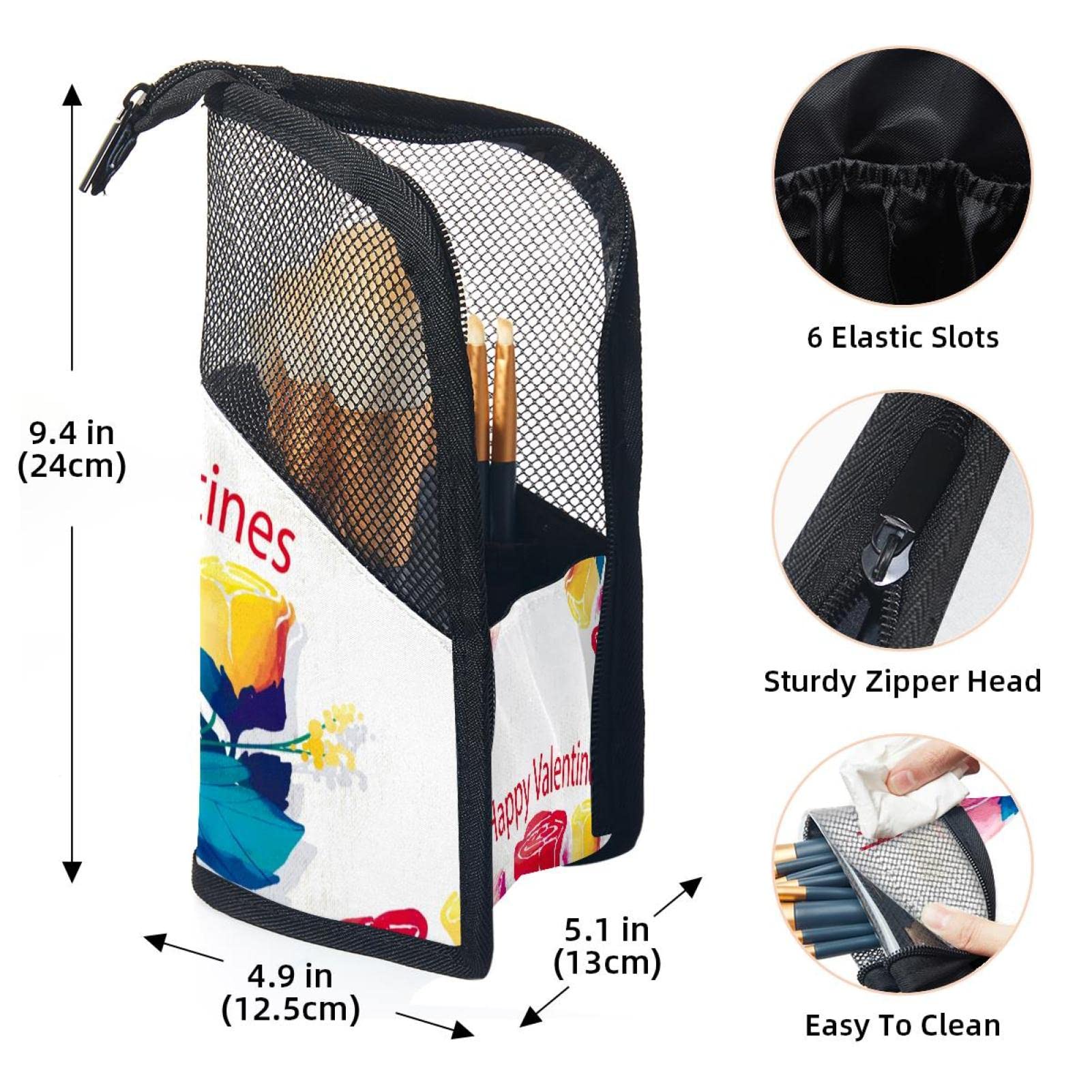 12-Piece Makeup Brush Organizer Bag with Abstract Valentine's Day Design - Portable Cosmetic Brush Holder Case for Travel & Home Storage