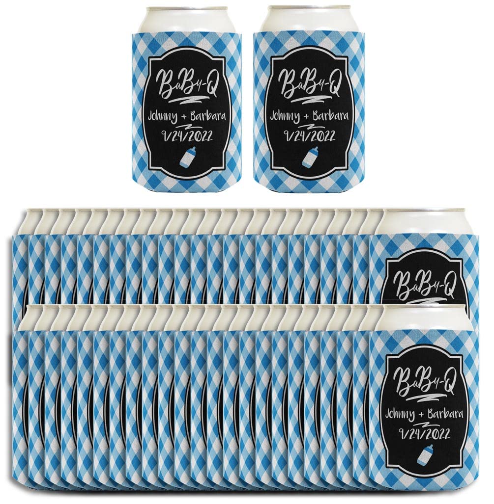 Personalized Baby Shower Favors - 48-Pack Custom Name & Date Can Coolers (Blue) | Perfect for Baby Showers, Birthday Parties & Outdoor Events