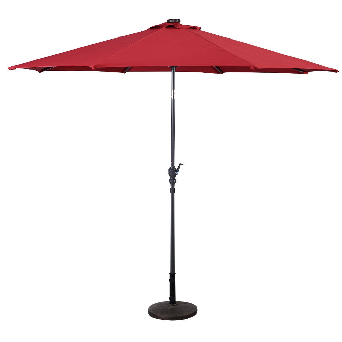 10FT Solar LED Patio Umbrella with Crank & Tilt - Burgundy Outdoor Market Umbrella for Garden, Poolside, and Backyard Relaxation