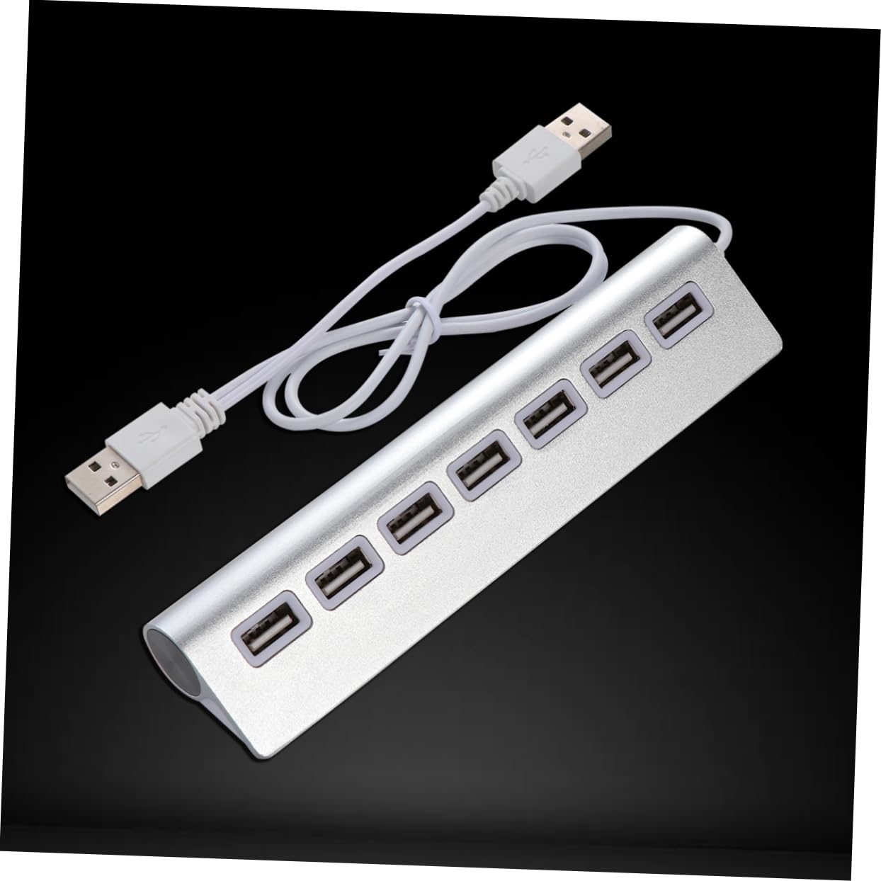 HEMOTON 7-Port USB 2.0 Hub for Computer & Laptop, Aluminum USB Splitter with Additional Power Port, Silver - Ideal for Home Office, Gaming, and Multi-Device Connectivity