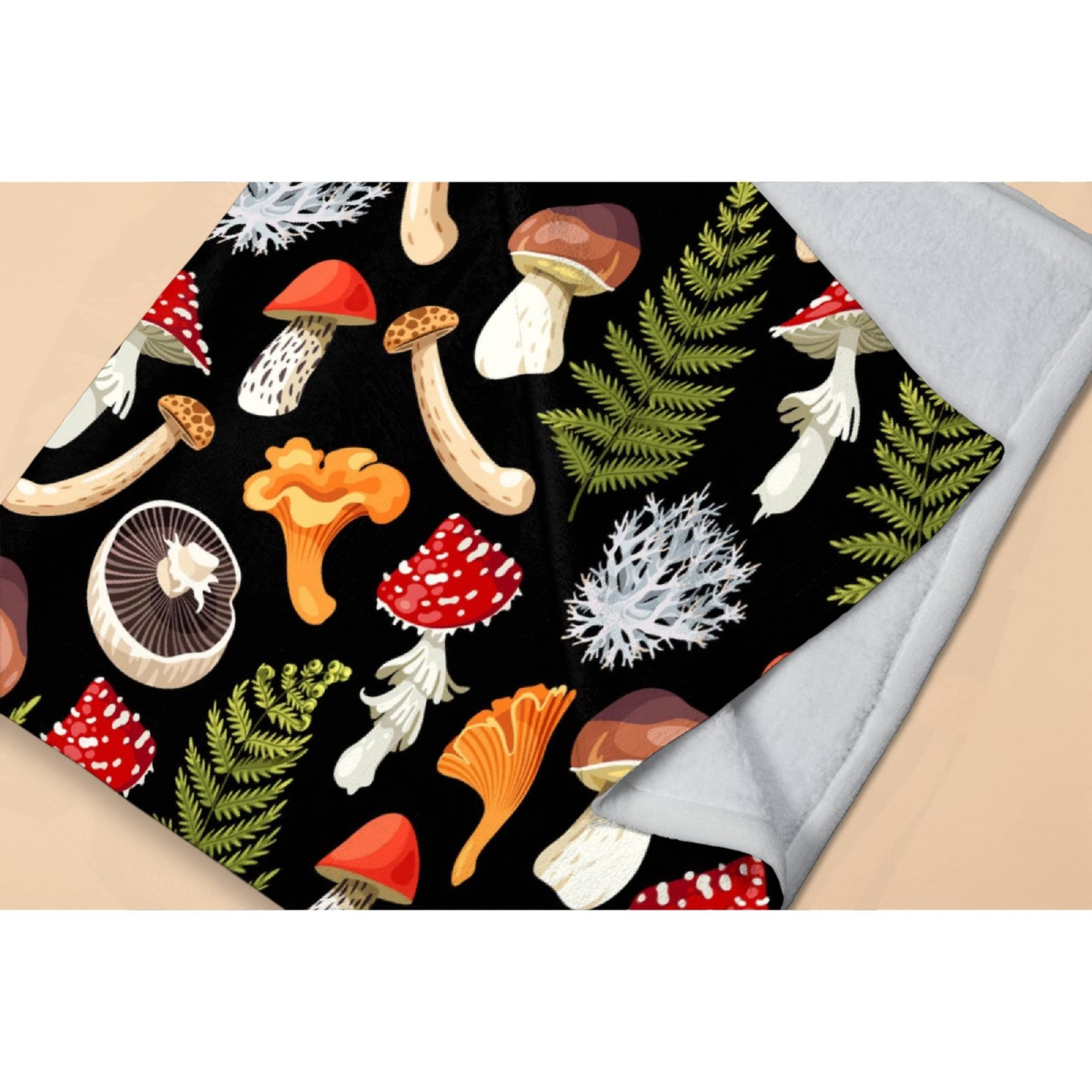 Avalokitesvara Edible Raw Mushrooms Flannel Blanket - Ultra Soft & Warm 120x90 Inch Fleece Throw for Bed, Couch, Sofa - Cozy Home Decor for Family, Living Room & Winter Nights