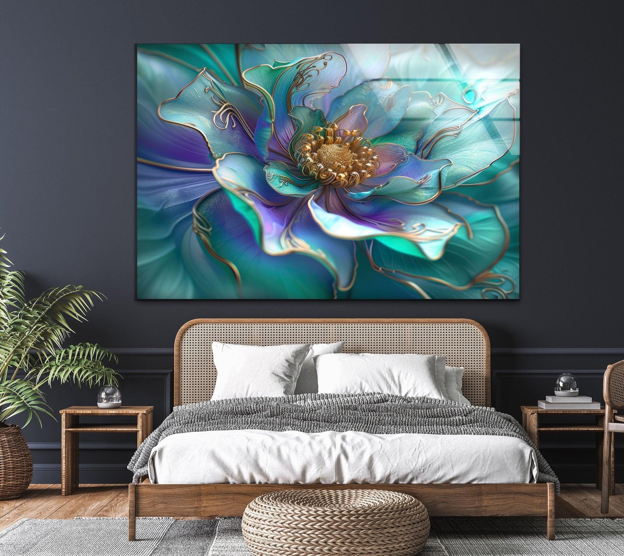 Abstract Pearlescent Flower Close-Up Glass Wall Art - Elegant Home Decor for Living Room, Bedroom & Office