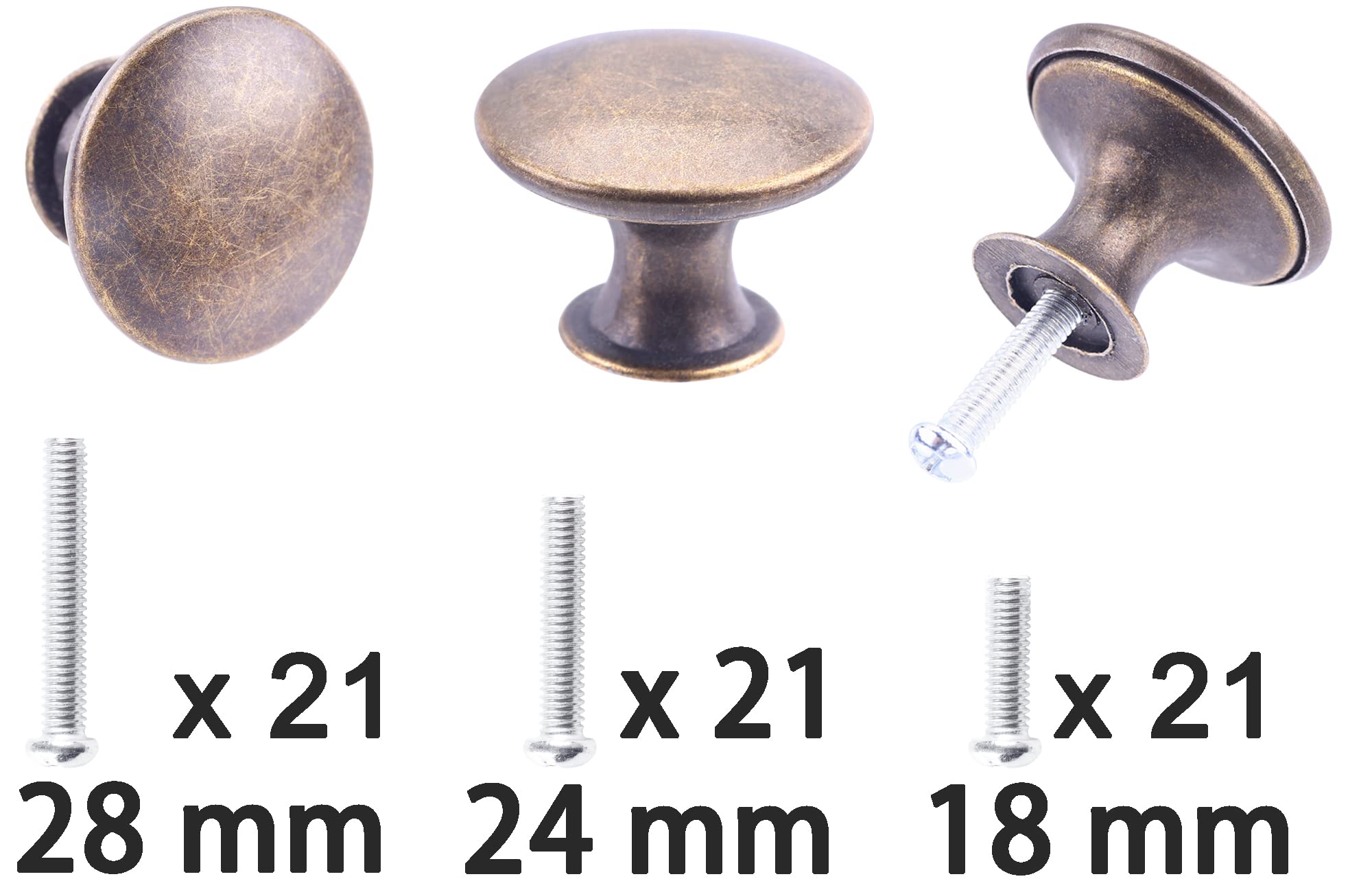 Antique Brass Cabinet Knobs - 20 Pack with Screws for Kitchen & Bathroom