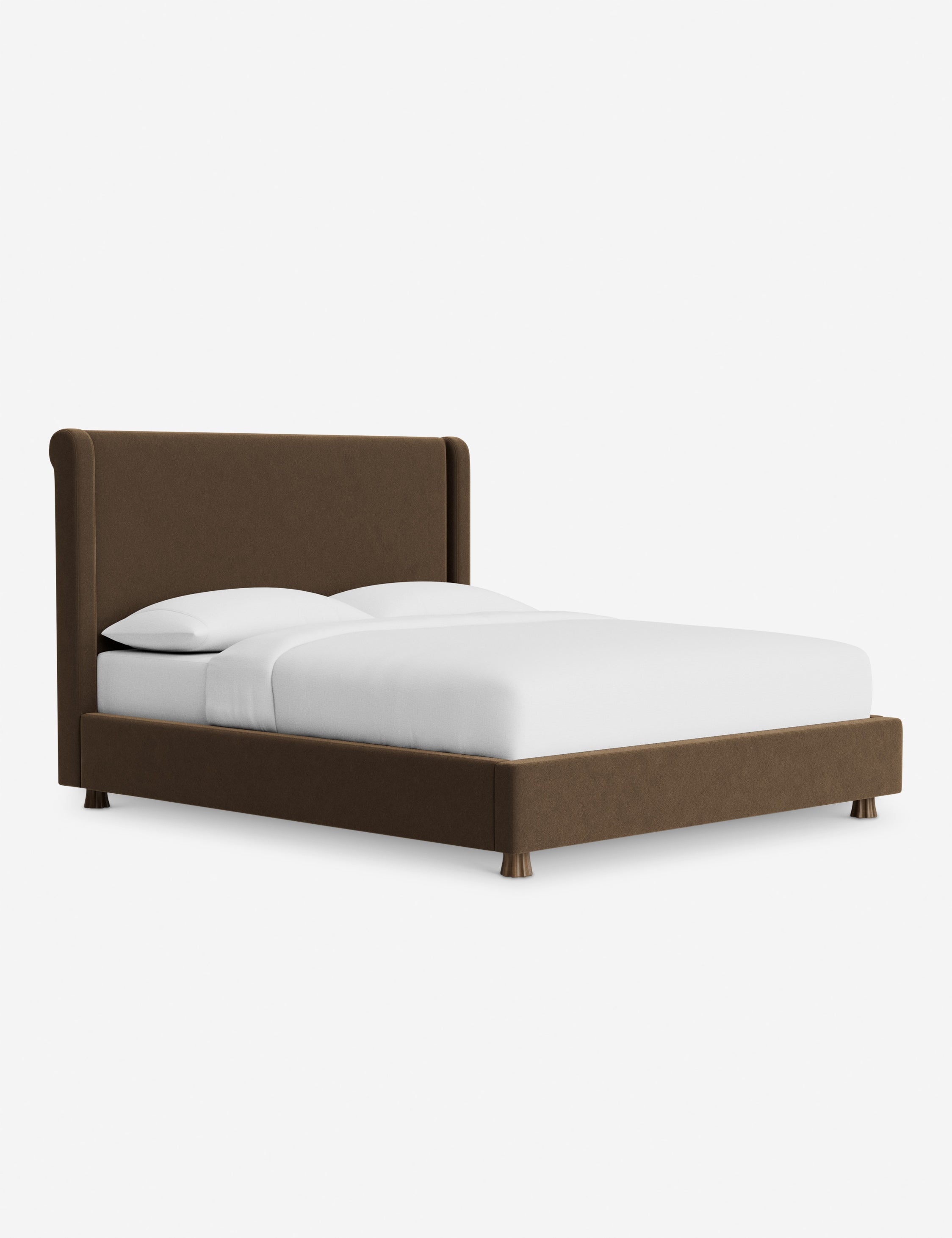 Domme Platform Bed by DISC Interiors - Modern Minimalist Wooden Bed Frame with Upholstered Headboard | Perfect for Contemporary Bedroom, Guest Room or Studio Apartment
