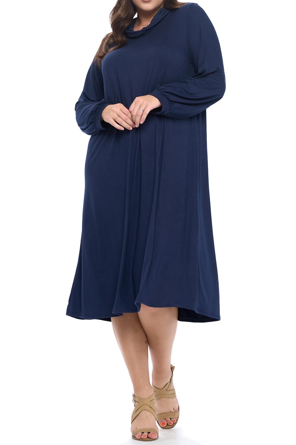 Vivienne Pastel Women's Cowl Neck Midi Dress - Plus Size Flowy Elegant Dress for Wedding Guest, Cocktail Party & Special Occasions