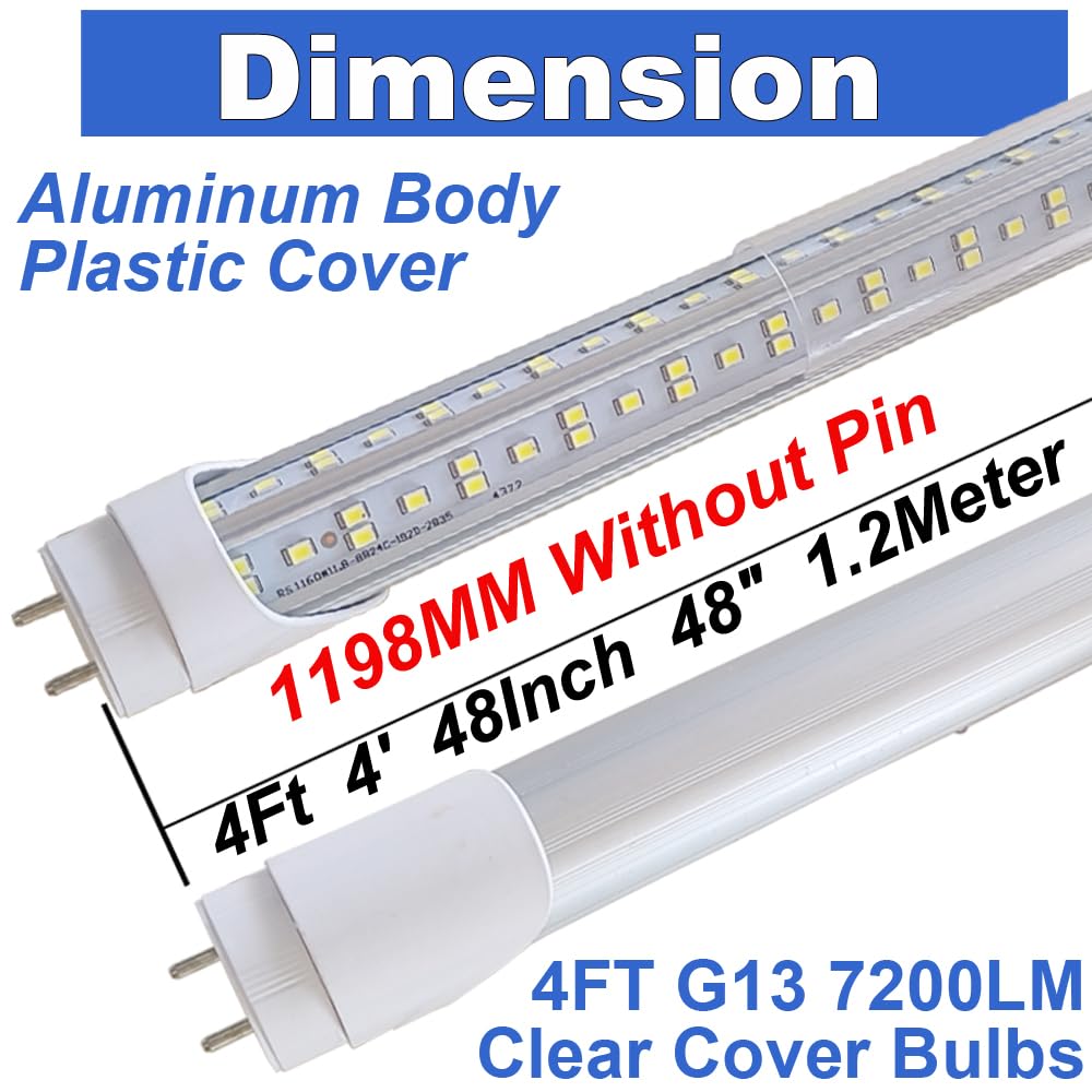 T8 LED Bulbs 4 Foot - Energy Efficient T12 LED Replacement (4FT 72W) - 7200lm 6500K Cool White Fluorescent Tube Lights - 2 Pack Bi-Pin G13 Base Type B - Ballast Bypass & Double Ended Power - No RF FM Driver - Perfect for Warehouses, Garages & Office Lighting