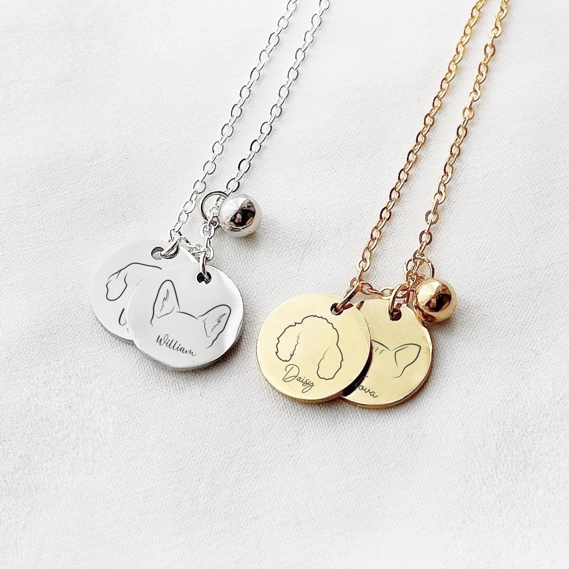Personalized Dog Breed Necklace - Custom Engraved Dog Ears Pendant with Decorative Ball Charm - Unique Dog Owner Jewelry Gift for Women - Perfect for Pet Lovers, Birthday Presents & Anniversary Gifts