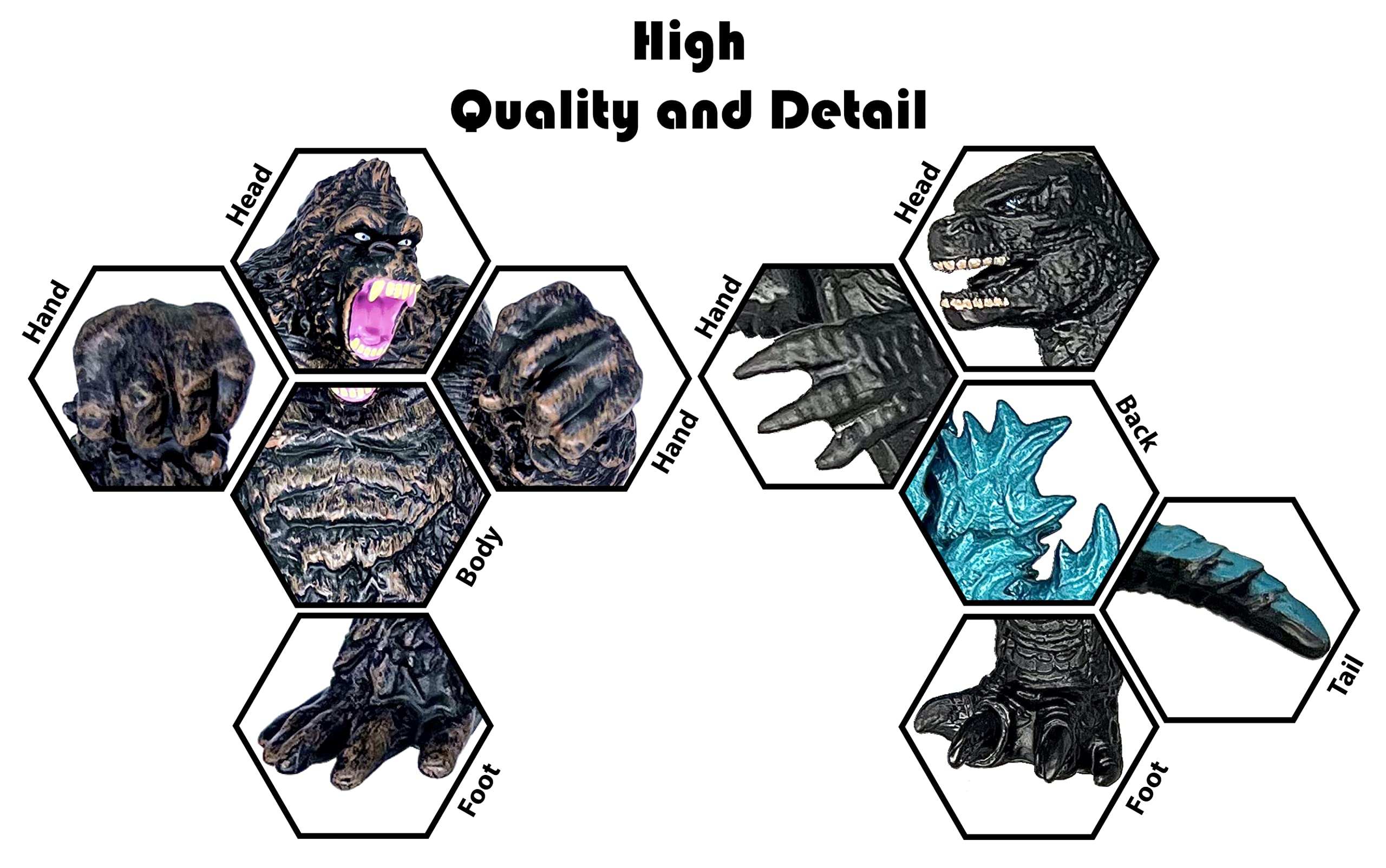 TwCare Set of 2 Godzilla vs King Kong Action Figures - Movable Joints Soft Vinyl Collectible Toys from Monster Movie Series | Perfect for Display, Play & Travel with Included Storage Bag